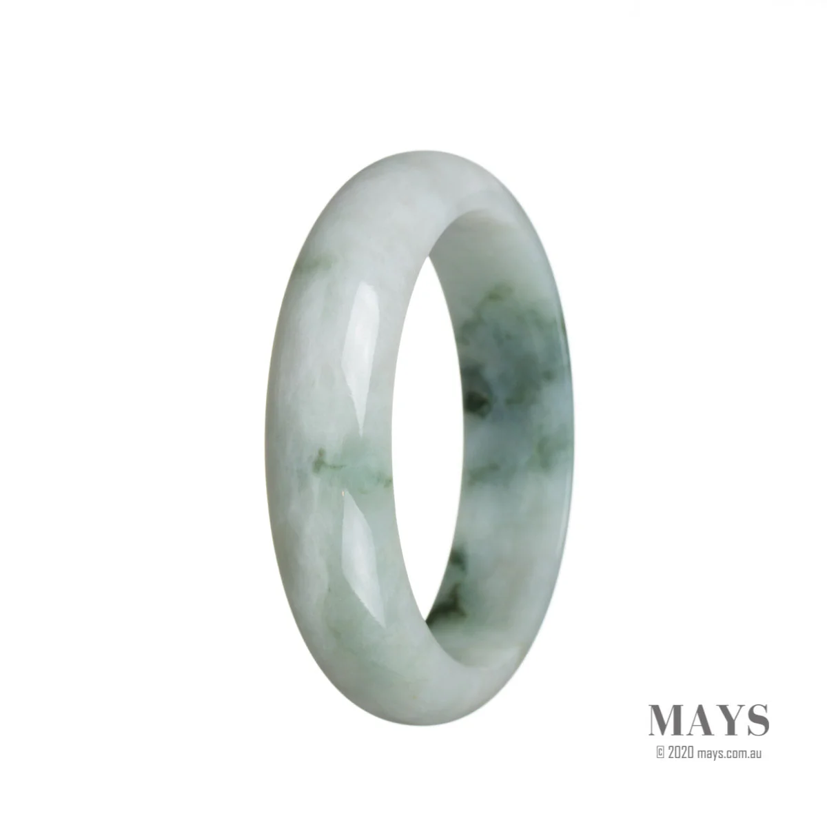 Real Type A White with green flower Burmese Jade Bangle - 59mm Half Moon - Image 3