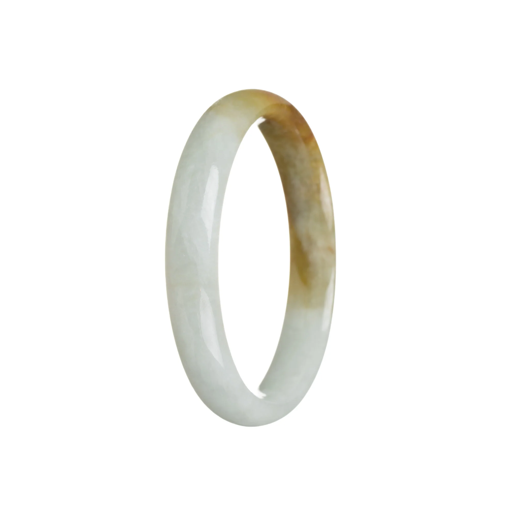Genuine Grade A White and Brown Burma Jade Bracelet - 57mm Half Moon - Image 2