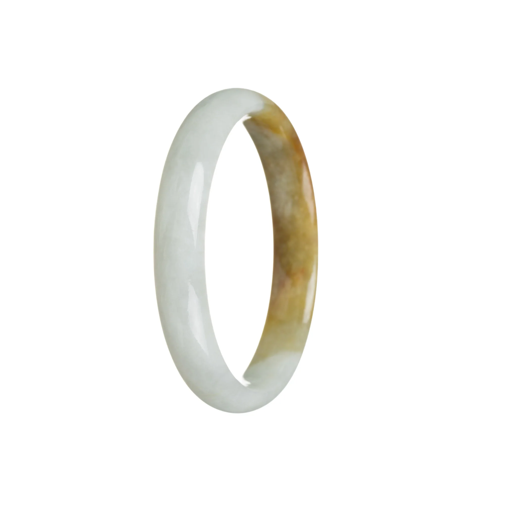 Genuine Grade A White and Brown Burma Jade Bracelet - 57mm Half Moon - Image 3