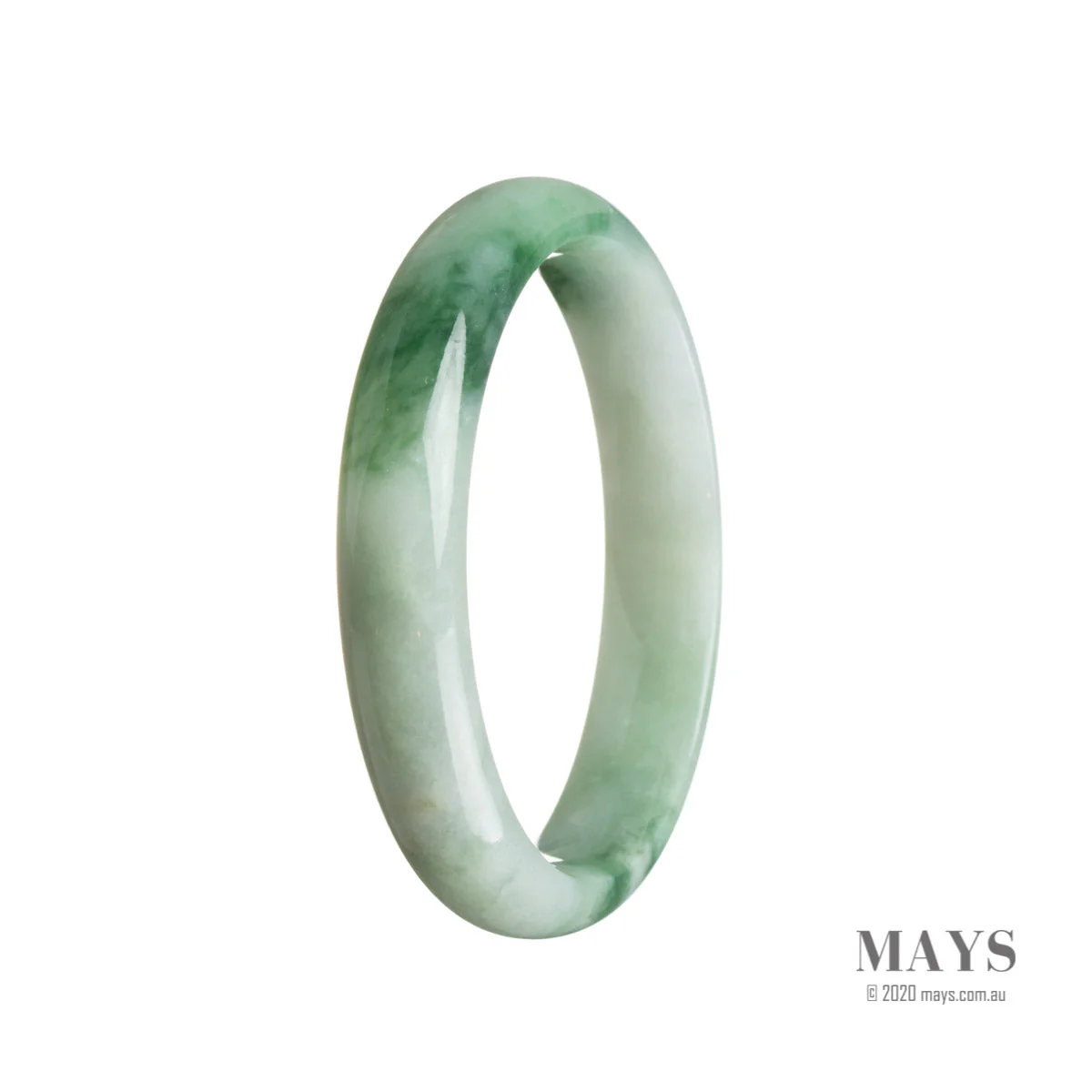 Genuine Grade A Green flower Jade Bangle - 56mm Half Moon