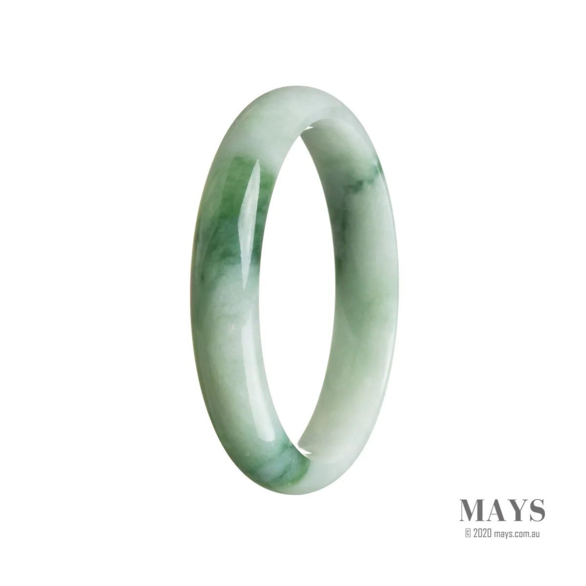 Genuine Grade A Green flower Jade Bangle - 56mm Half Moon - Image 2