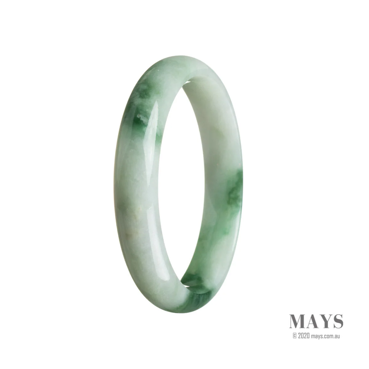 Genuine Grade A Green flower Jade Bangle - 56mm Half Moon - Image 3