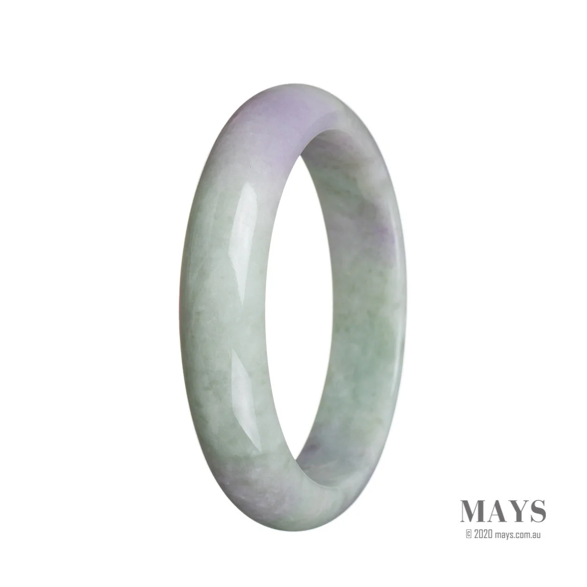 Genuine Grade A Green with lavender Burma Jade Bangle Bracelet - 59mm Half Moon