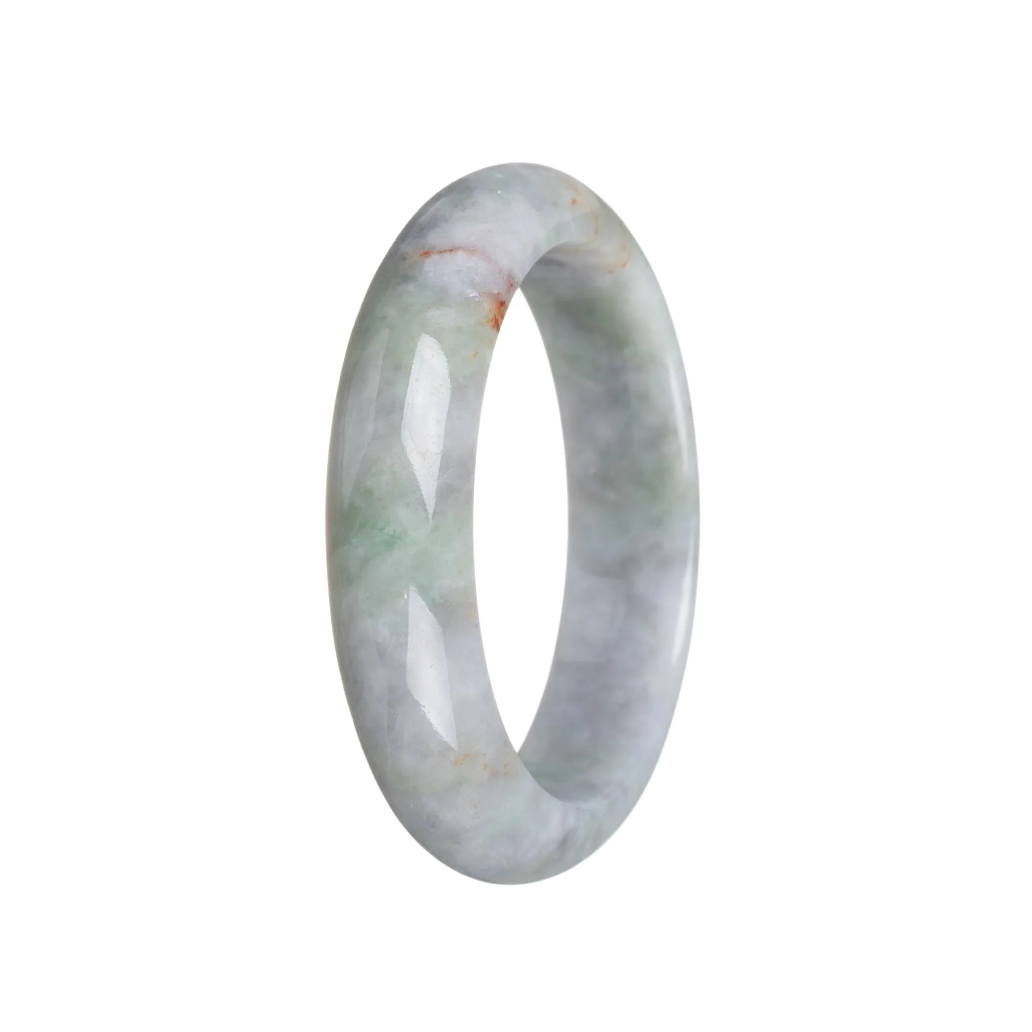 Genuine Grade A Light Grey with Green Traditional Jade Bangle - 52mm Semi Round - Image 2