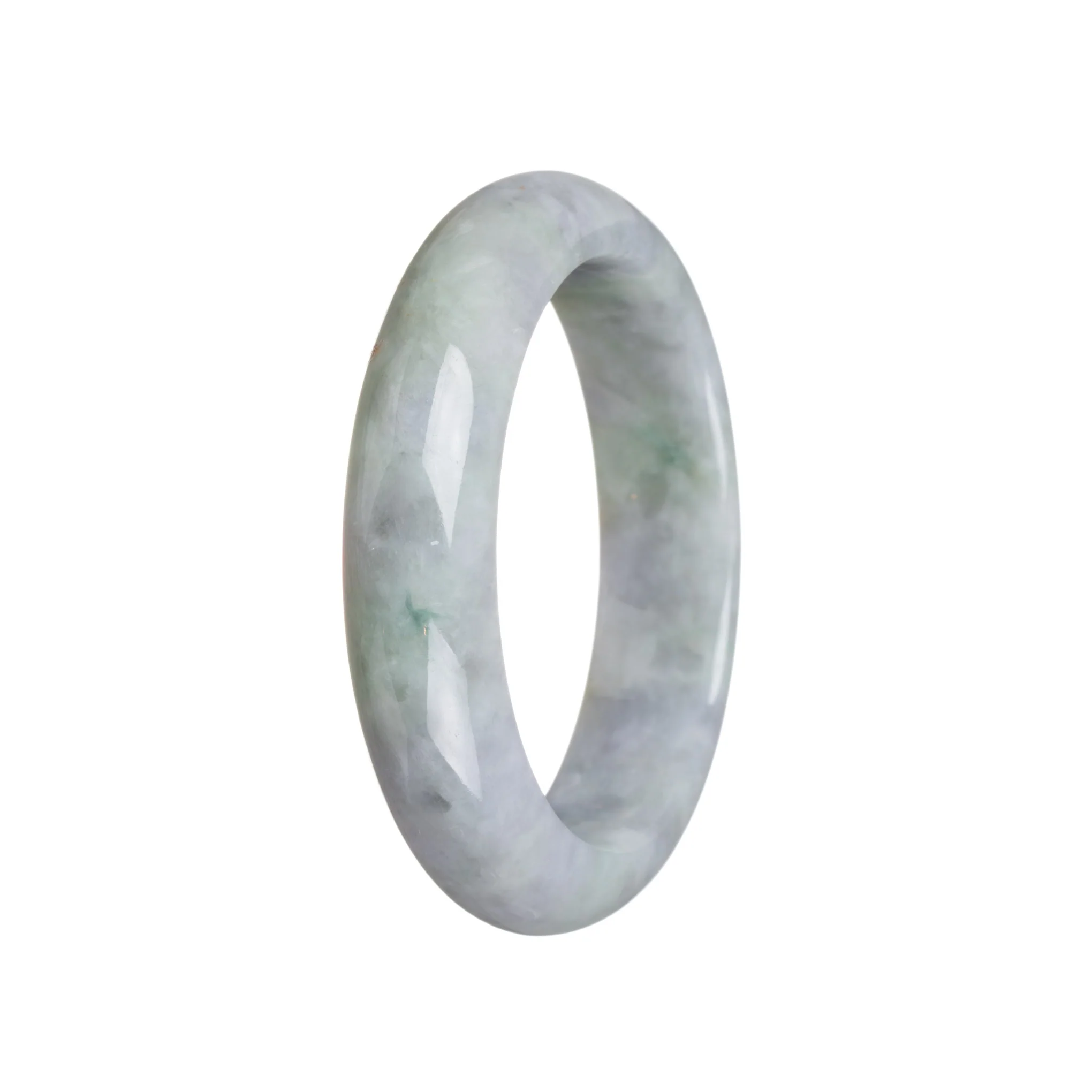 Genuine Grade A Light Grey with Green Traditional Jade Bangle - 52mm Semi Round - Image 3