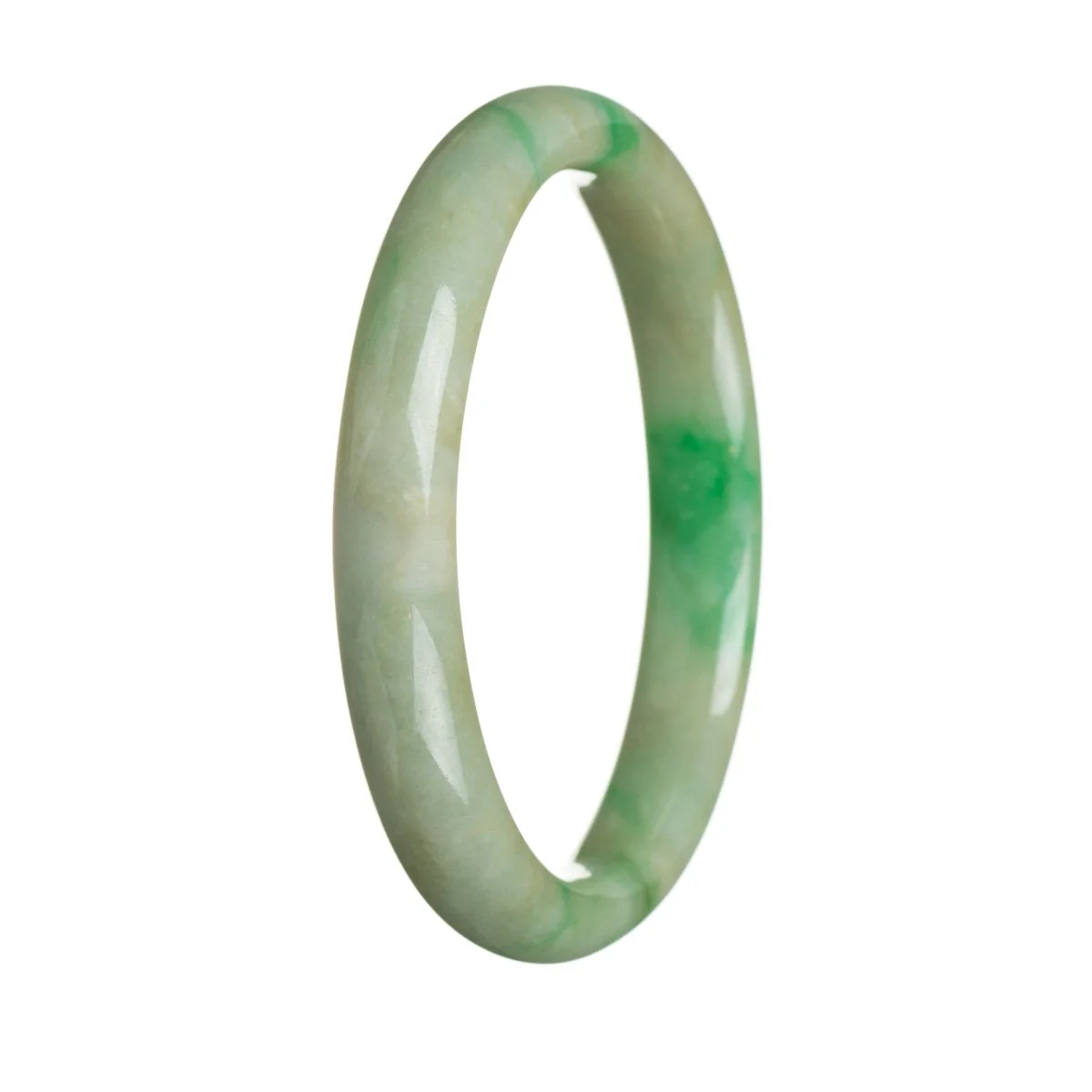 Real Type A Green Burmese Jade Bangle Bracelet - 64mm Semi Round