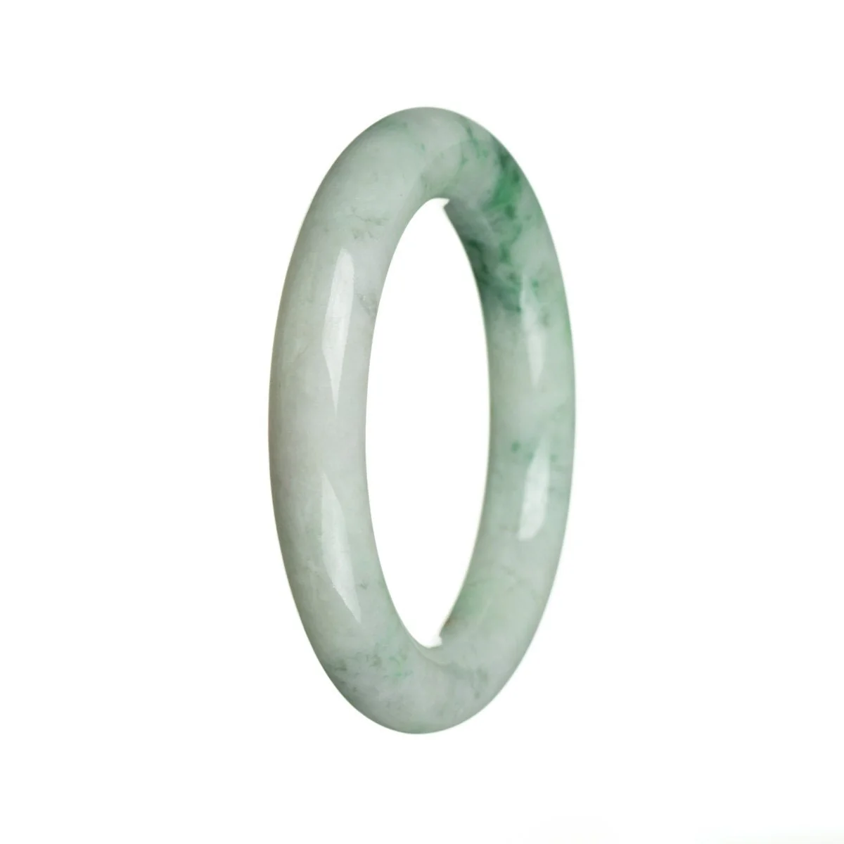 Authentic Natural White with green flower Traditional Jade Bracelet - 56mm Round