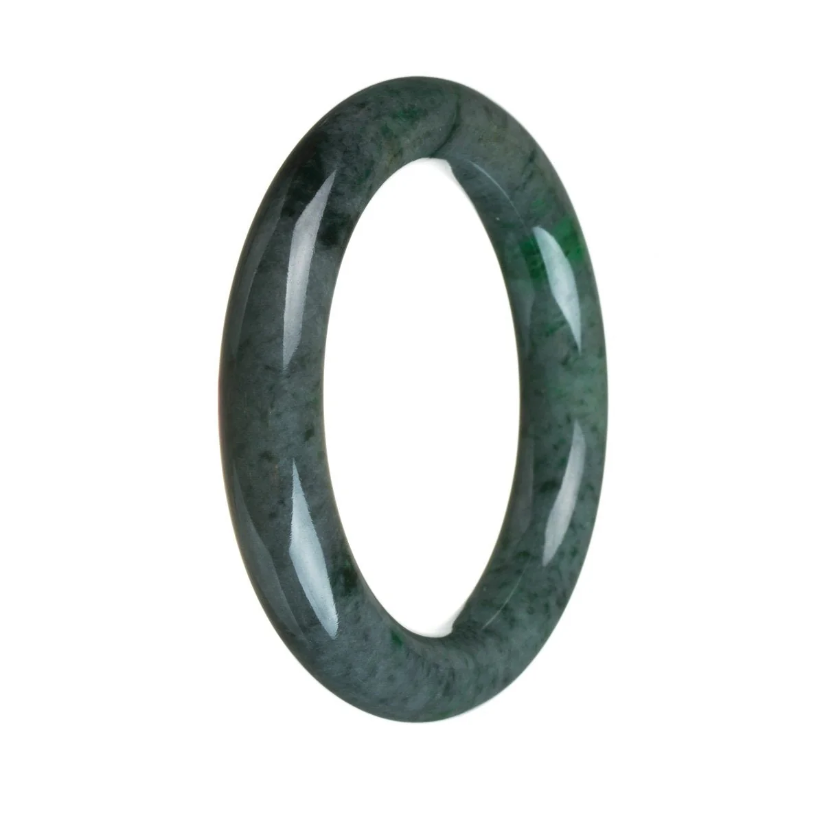 Genuine Grade A Dark grey with green section Jade Bangle Bracelet - 57mm Round