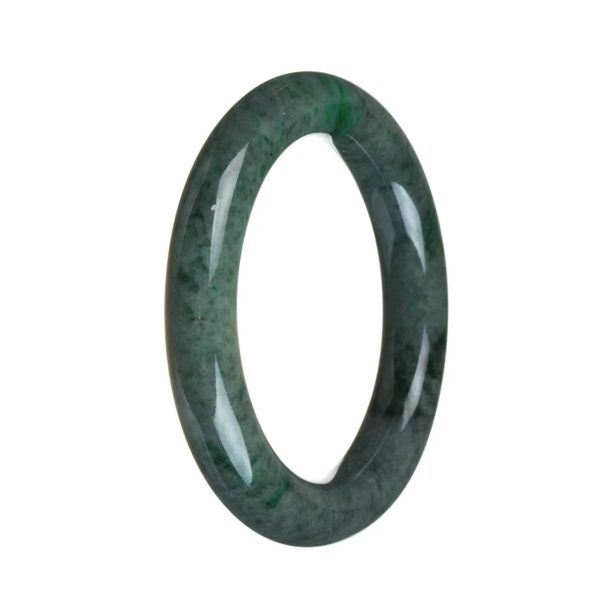 Genuine Grade A Dark grey with green section Jade Bangle Bracelet - 57mm Round - Image 2
