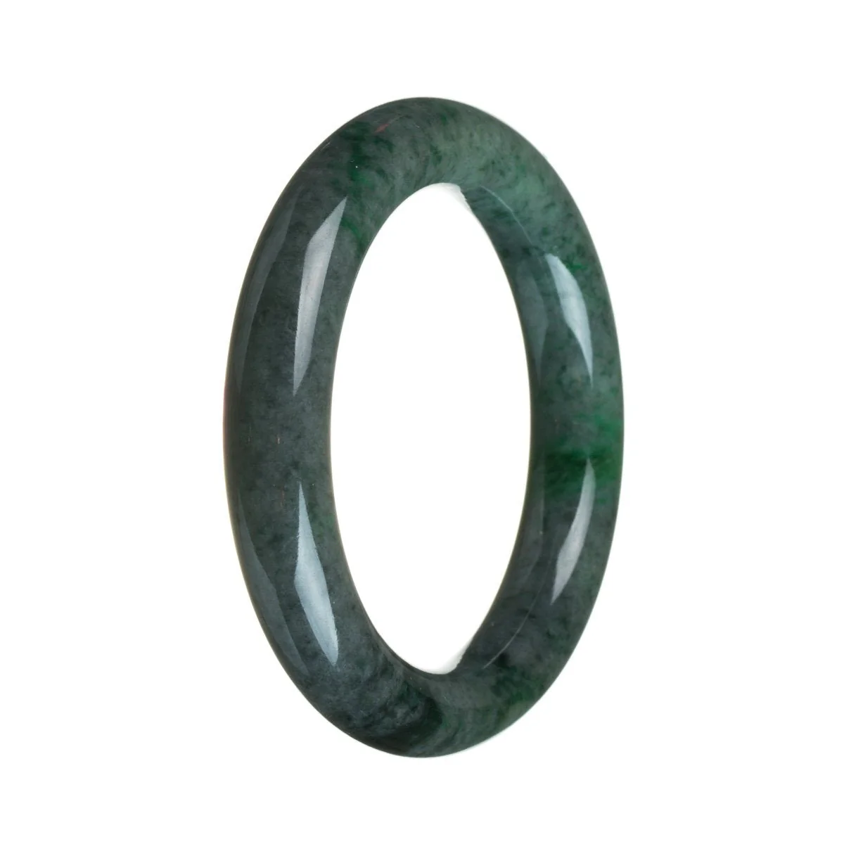 Genuine Grade A Dark grey with green section Jade Bangle Bracelet - 57mm Round - Image 3