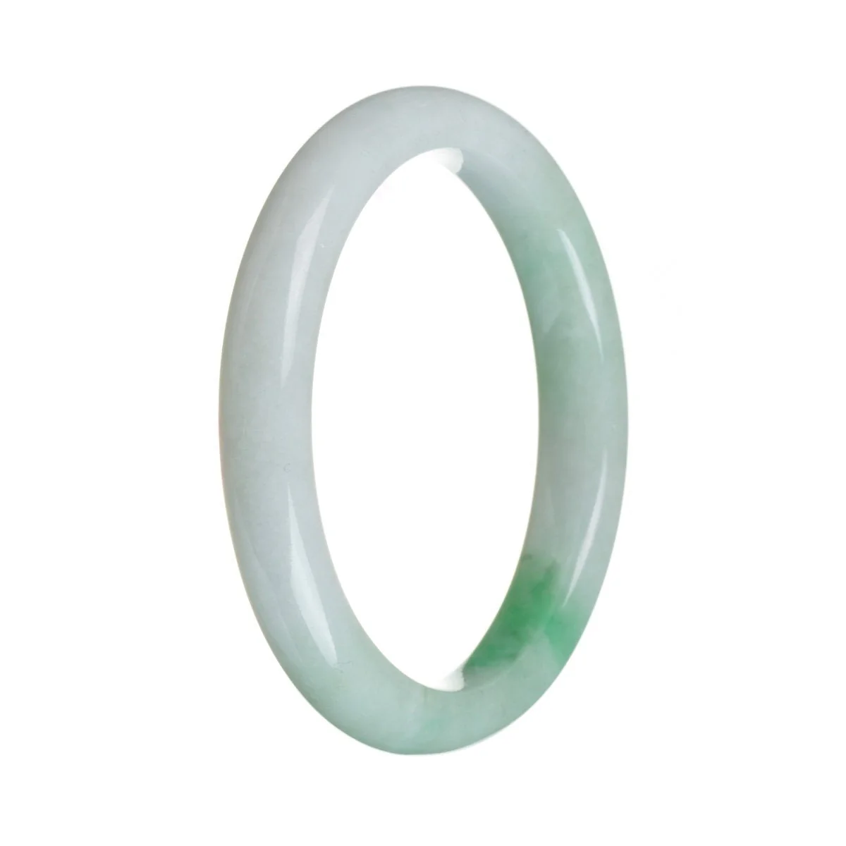 Genuine Natural Apple green on white Burma Jade Bangle Bracelet - 62mm Semi Round