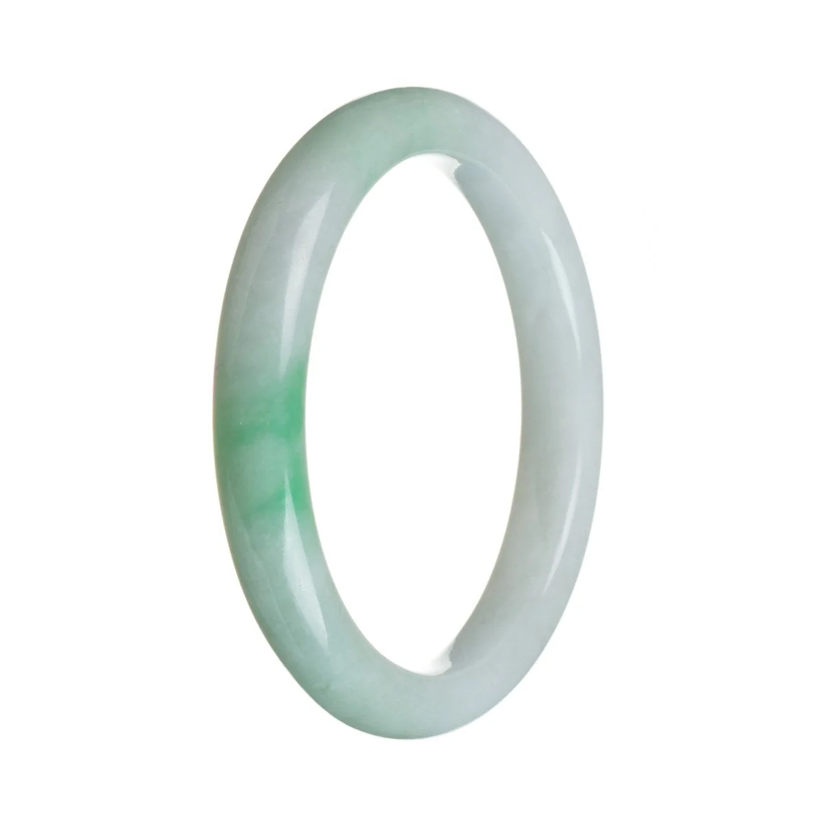 Genuine Natural Apple green on white Burma Jade Bangle Bracelet - 62mm Semi Round - Image 2