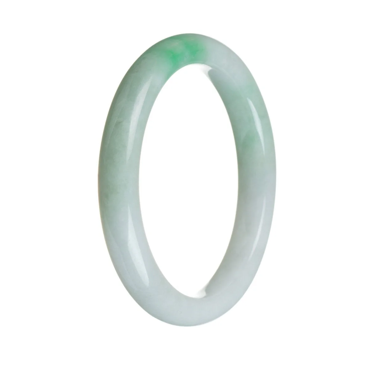 Genuine Natural Apple green on white Burma Jade Bangle Bracelet - 62mm Semi Round - Image 3