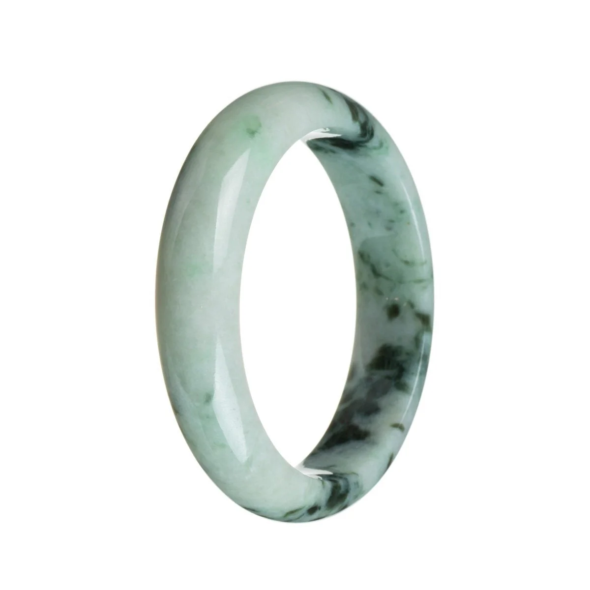 Certified Natural Pale green with pattern Traditional Jade Bangle Bracelet - 59mm Half Moon