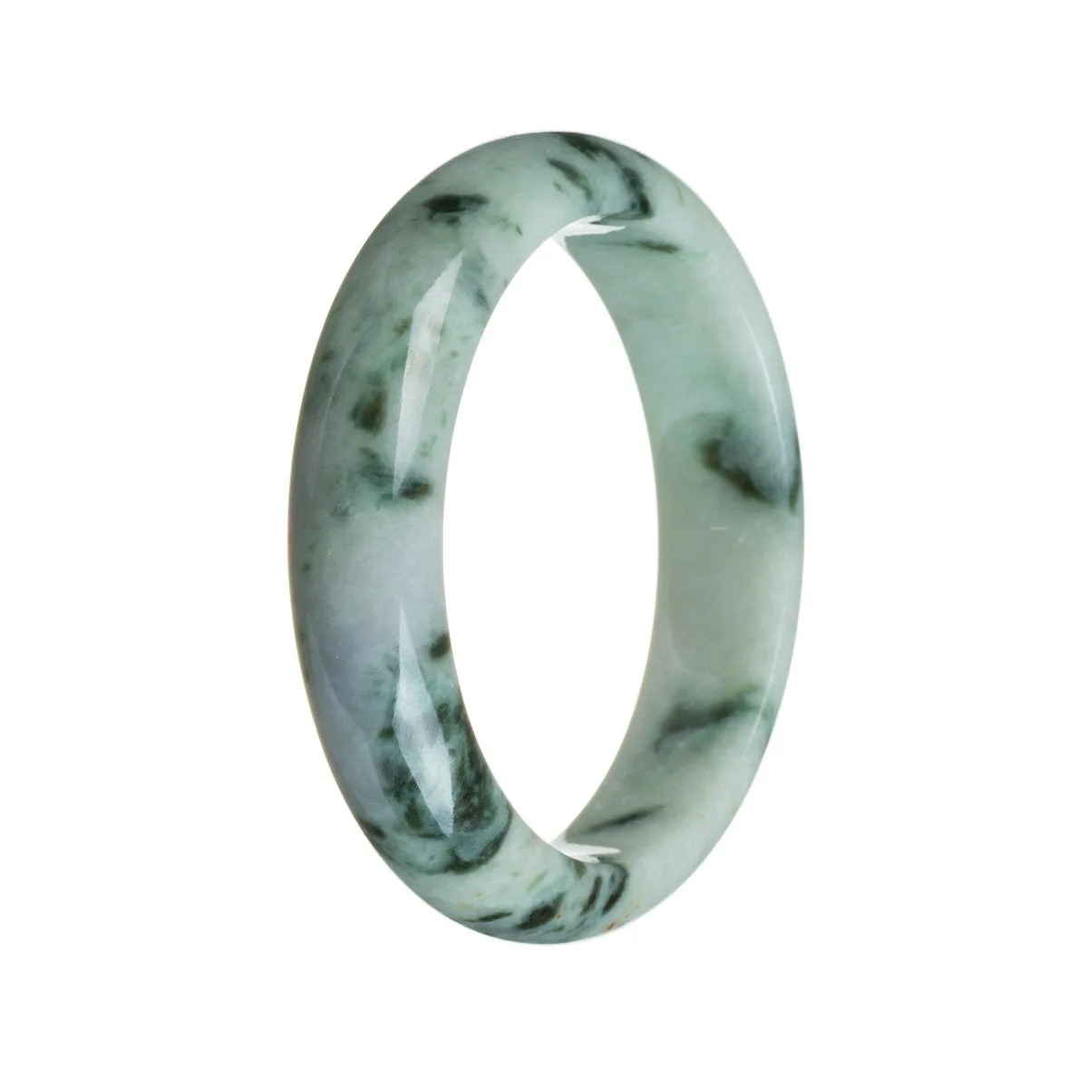 Certified Natural Pale green with pattern Traditional Jade Bangle Bracelet - 59mm Half Moon - Image 2