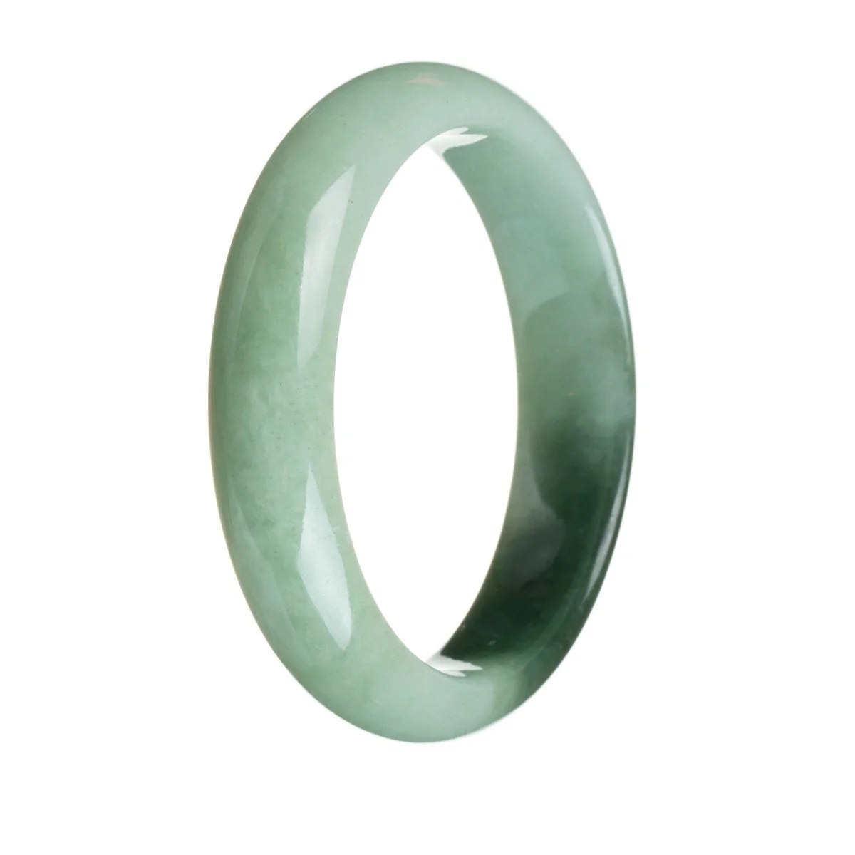 Genuine Grade A Green with dark green section Jadeite Jade Bracelet - 63mm Half Moon