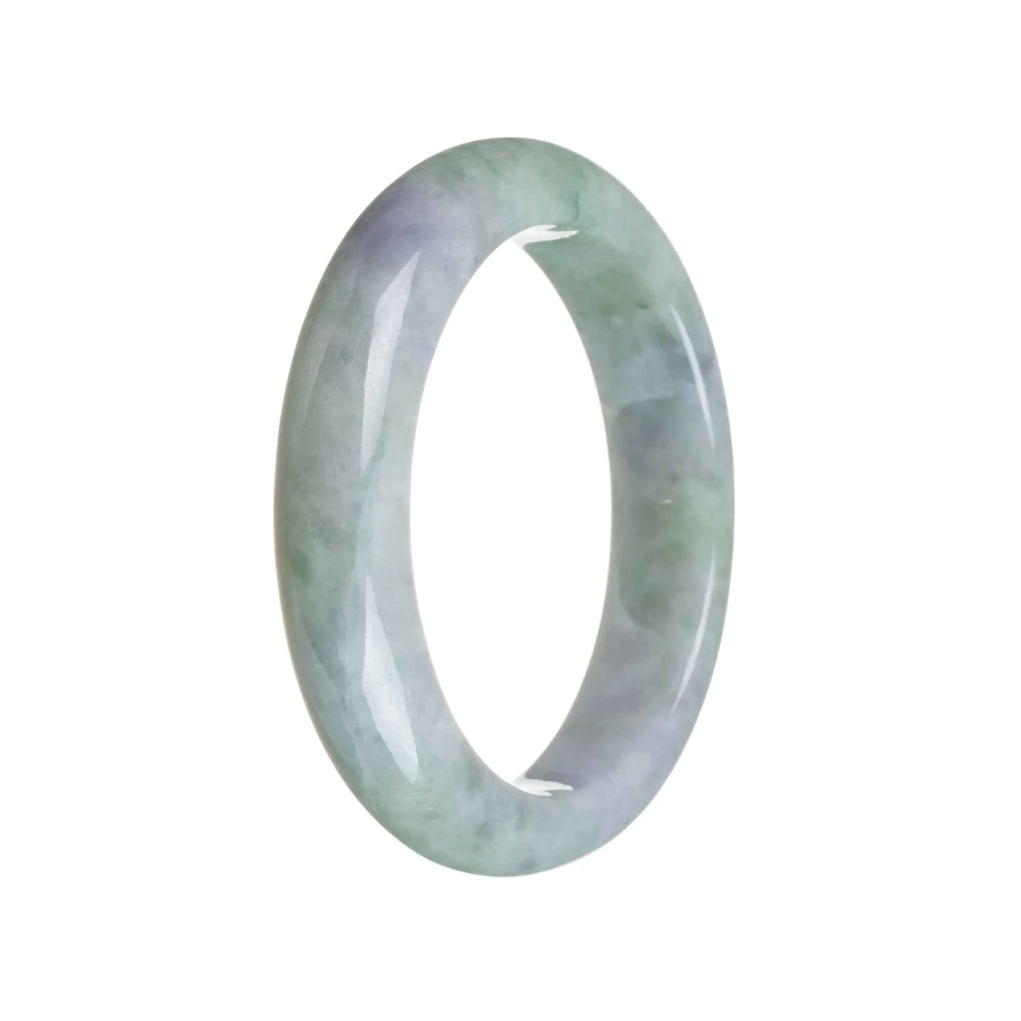 Genuine Natural Greyish Lavender With Light Green Traditional Jade Bangle Bracelet - 55mm Semi Round - Image 2