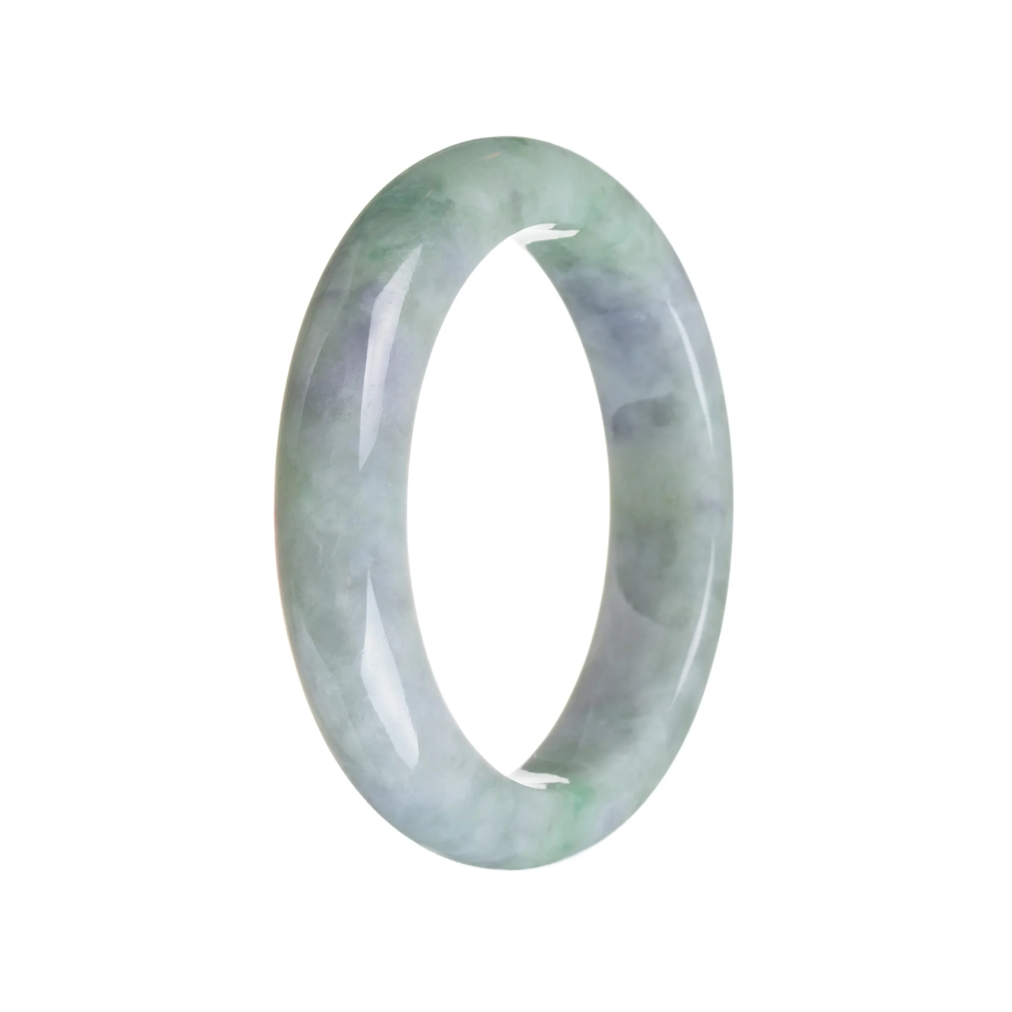 Genuine Natural Greyish Lavender With Light Green Traditional Jade Bangle Bracelet - 55mm Semi Round - Image 3
