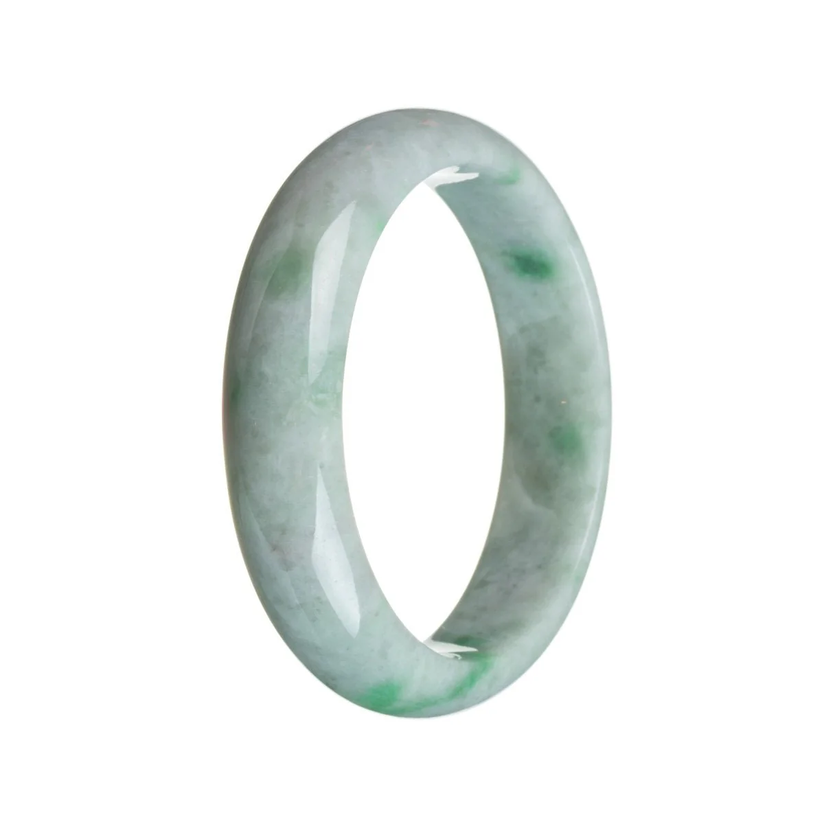 Real Natural Green on white Traditional Jade Bracelet - 58mm Half Moon