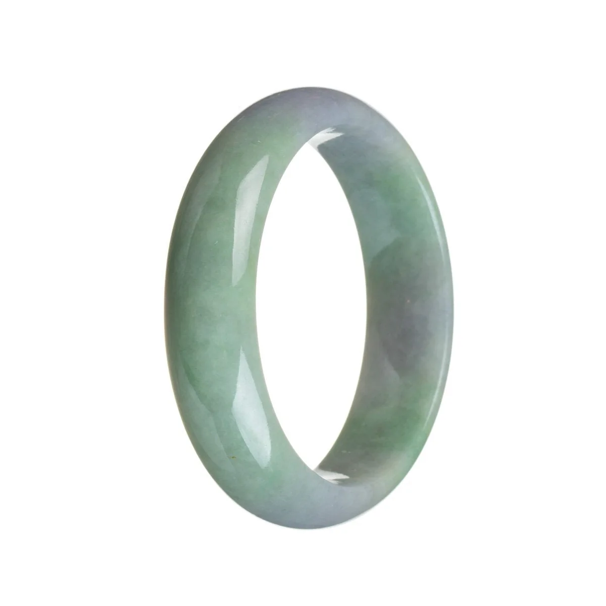 Certified Grade A Green and Lavender Burmese Jade Bangle - 57mm Half Moon