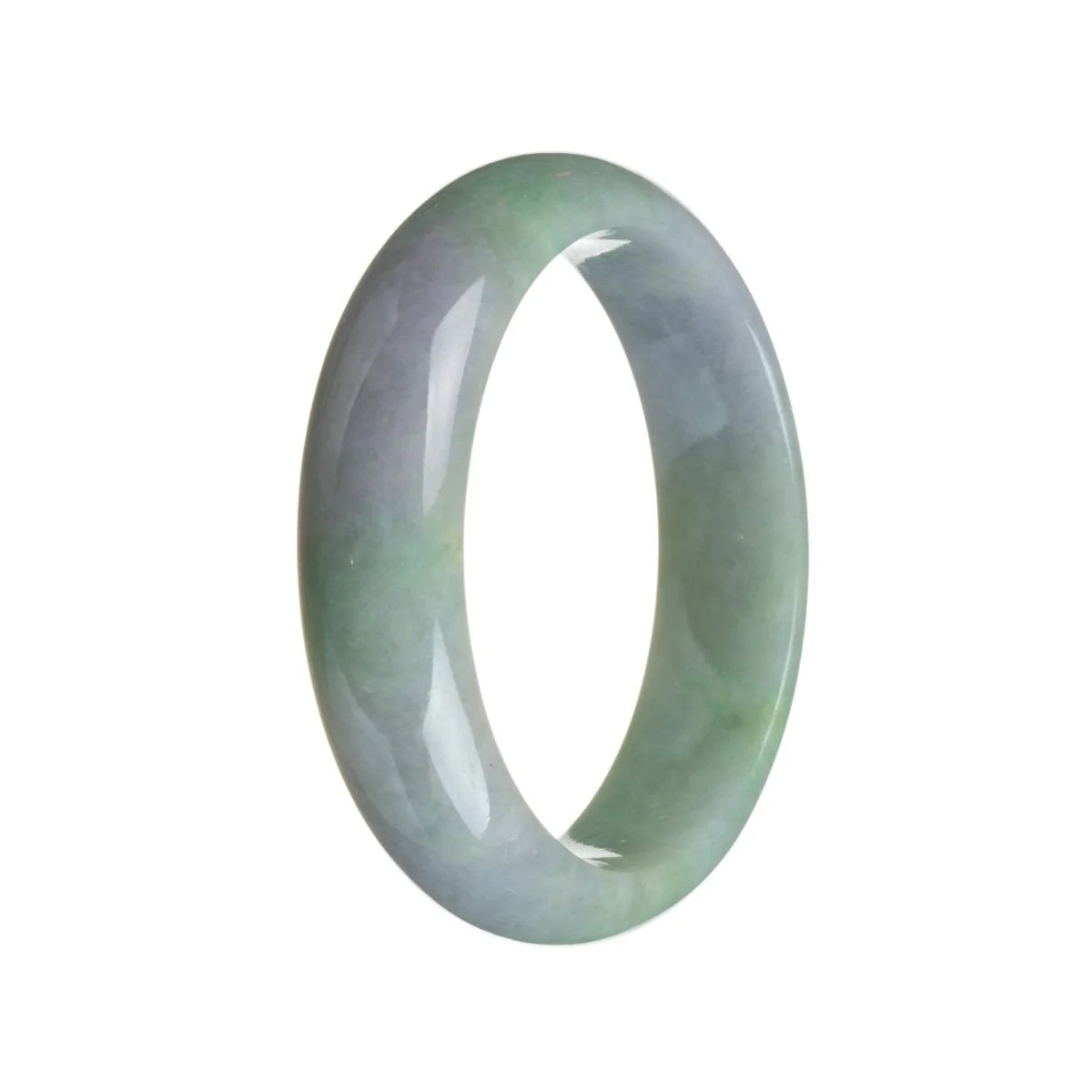 Certified Grade A Green and Lavender Burmese Jade Bangle - 57mm Half Moon - Image 2