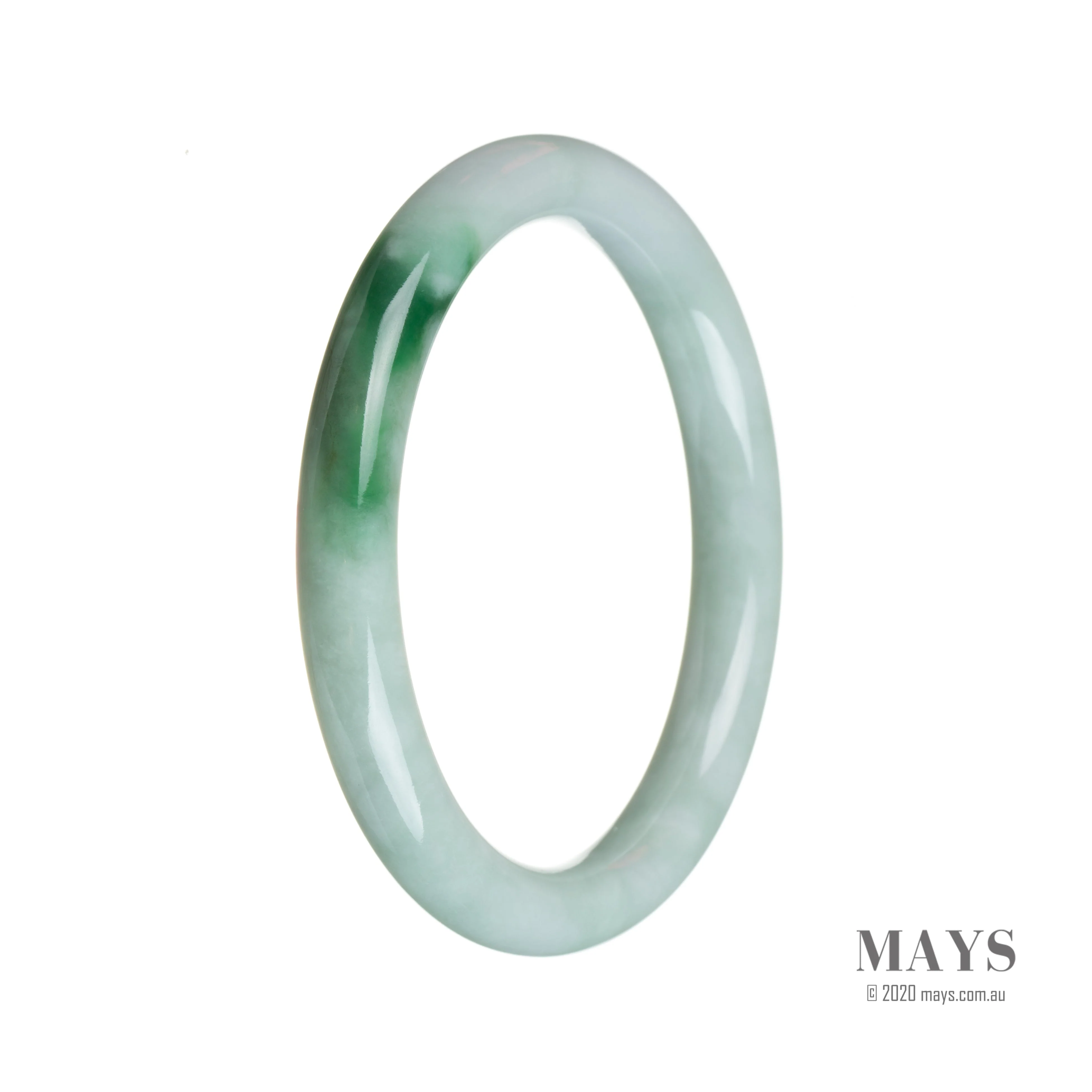 Authentic Type A Green on white pattern Traditional Jade Bangle Bracelet - 59mm Round - Image 2