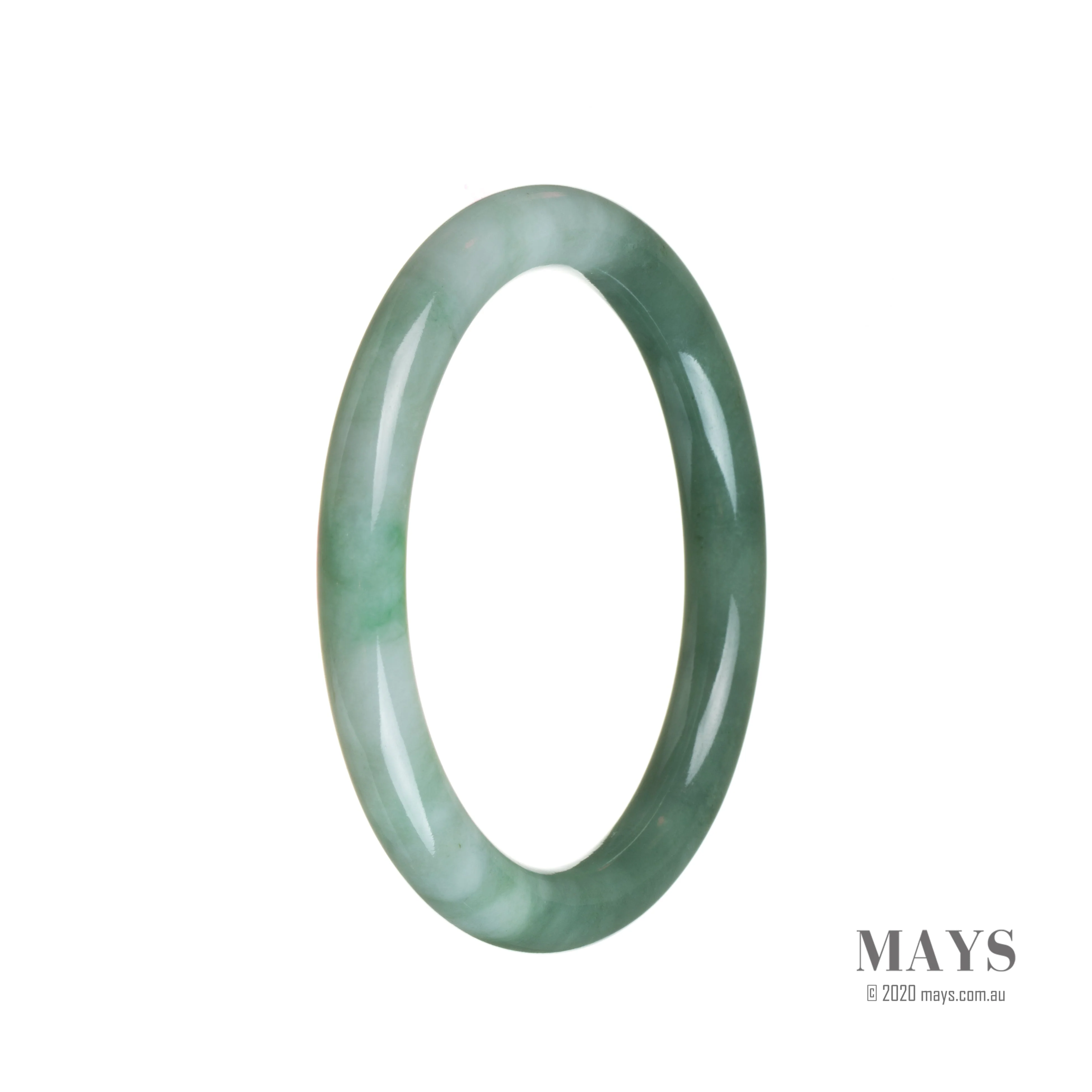 Genuine Grade A Green pattern Burmese Jade Bangle - 55mm Petite Round