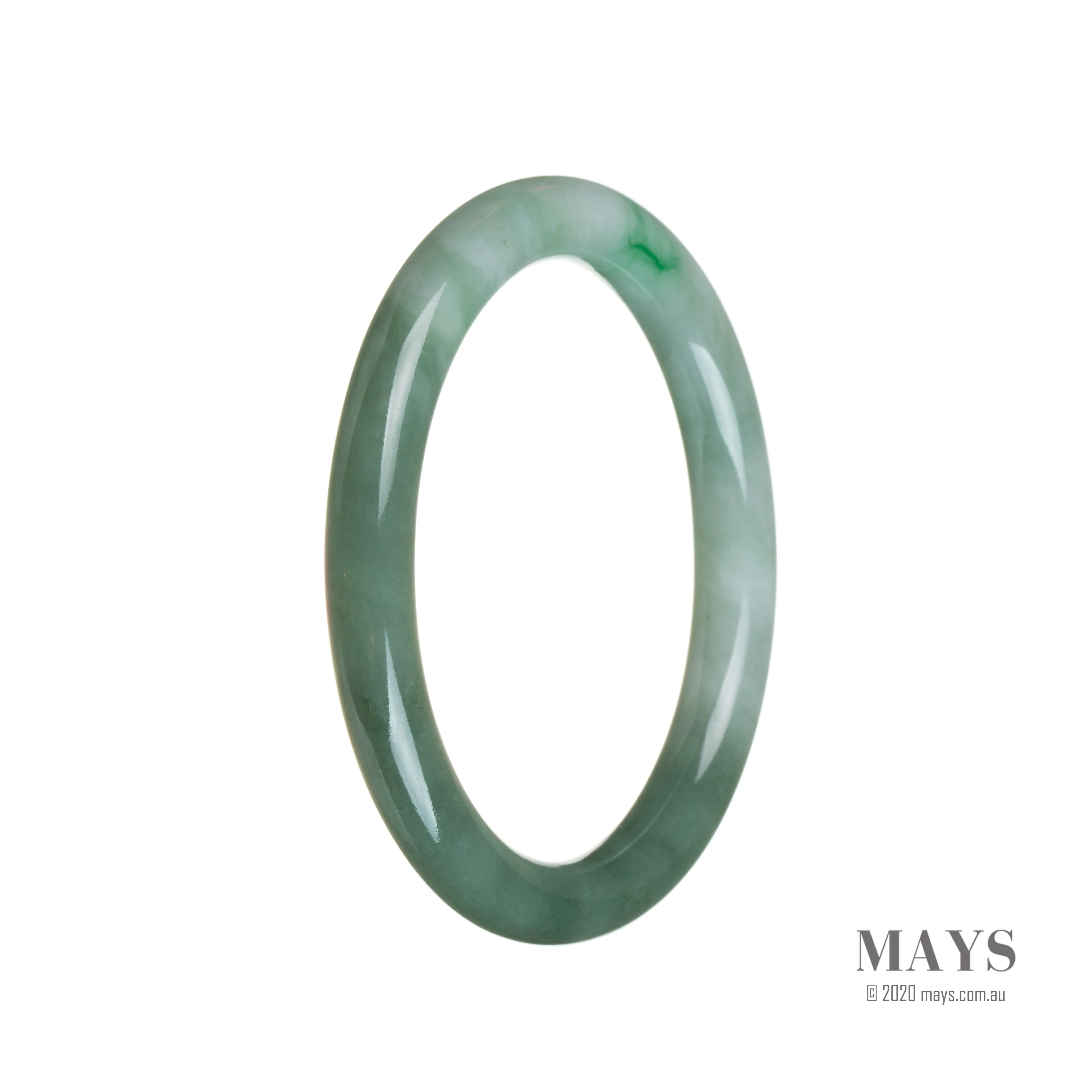 Genuine Grade A Green pattern Burmese Jade Bangle - 55mm Petite Round - Image 2