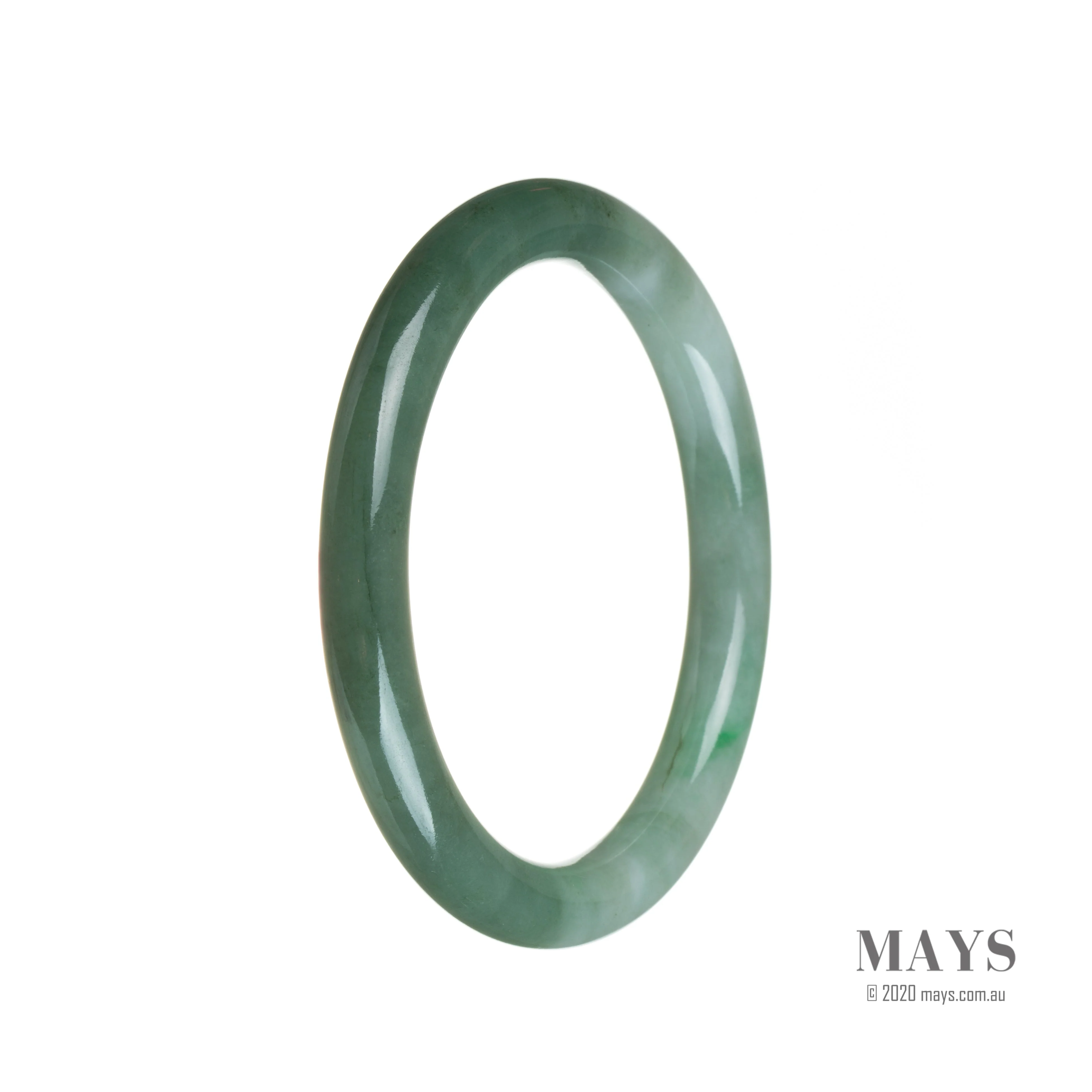 Genuine Grade A Green pattern Burmese Jade Bangle - 55mm Petite Round - Image 3