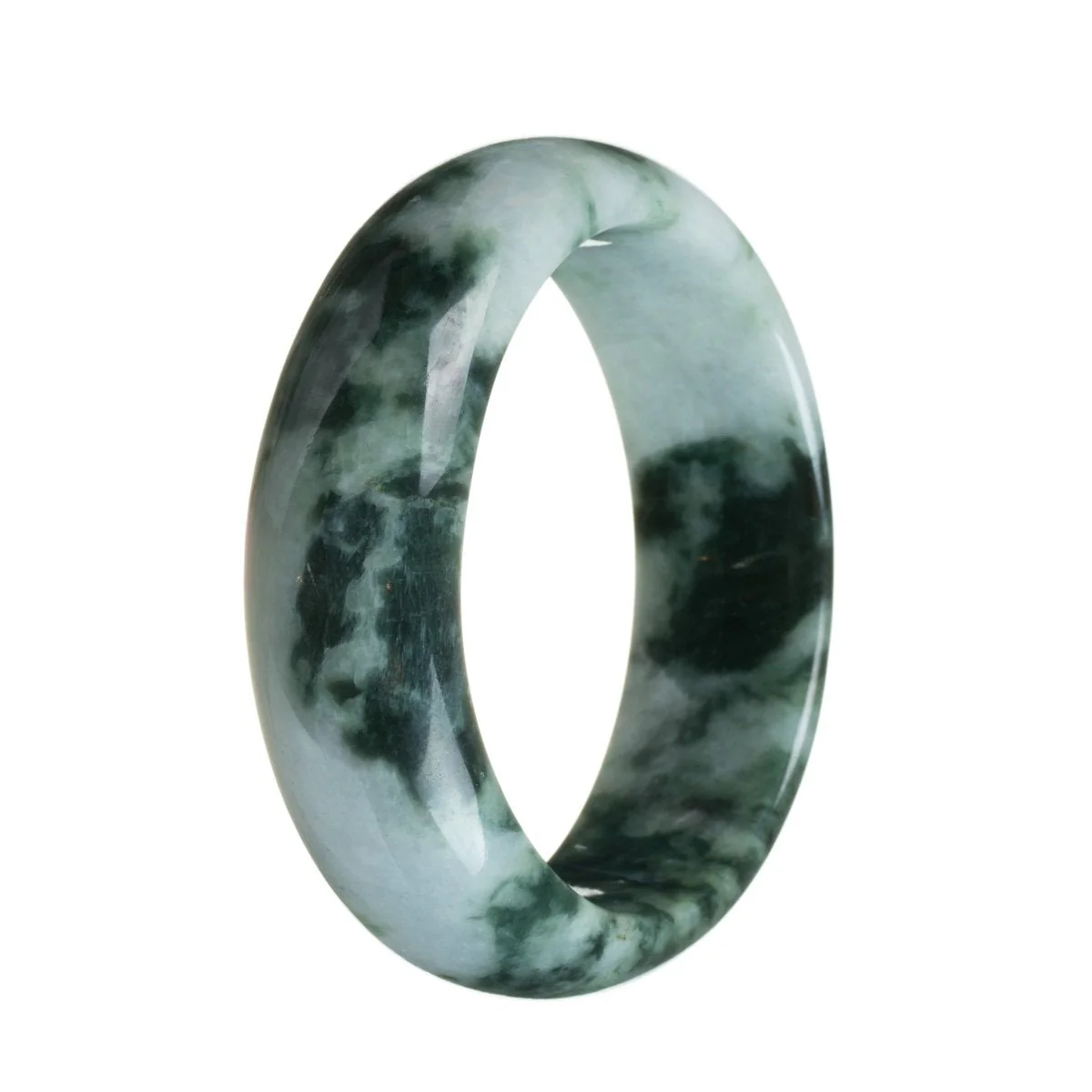 Genuine Natural Green on white pattern Jadeite Bracelet - 61mm Half Moon
