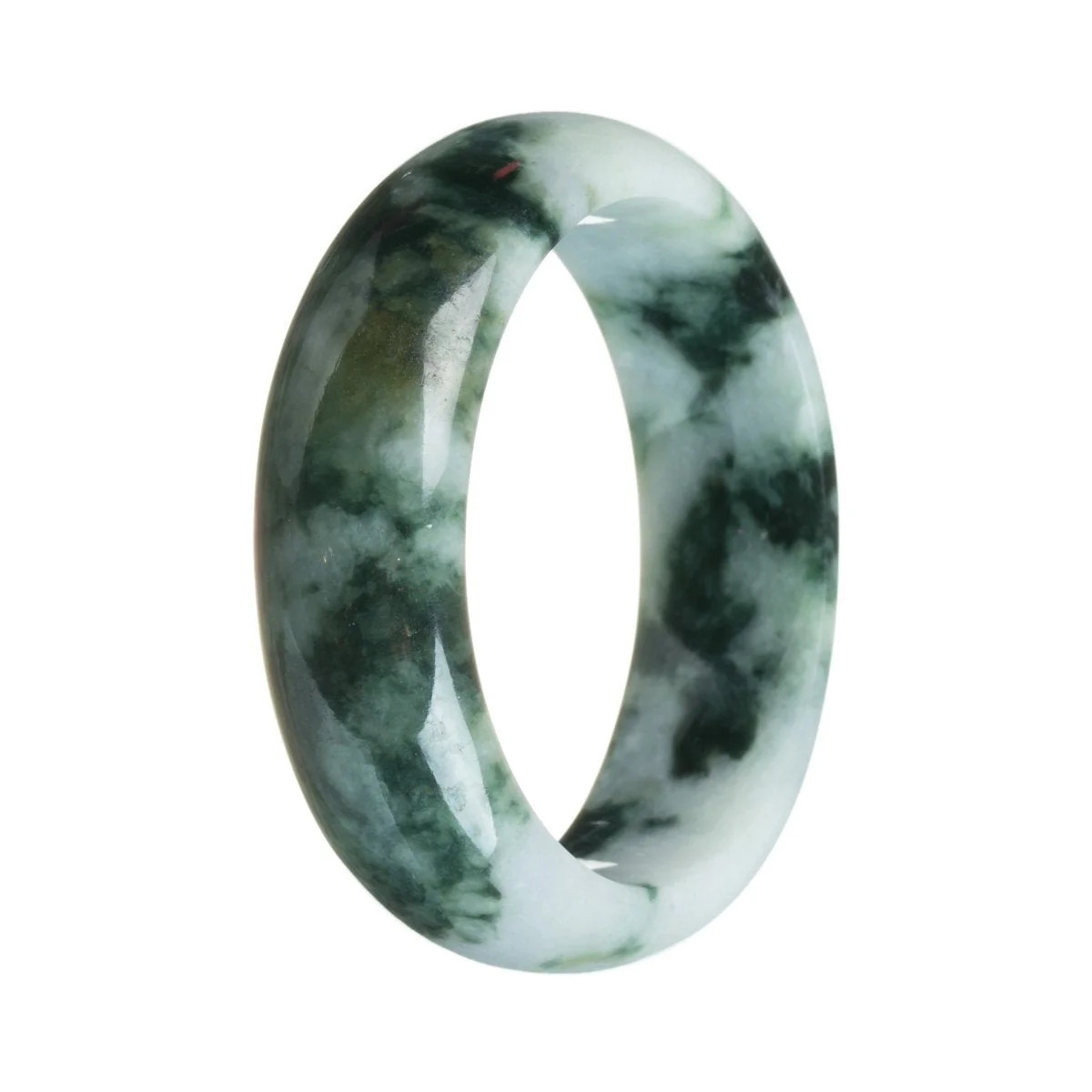 Genuine Natural Green on white pattern Jadeite Bracelet - 61mm Half Moon - Image 2
