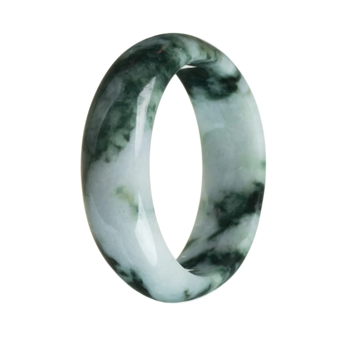 Genuine Natural Green on white pattern Jadeite Bracelet - 61mm Half Moon - Image 3