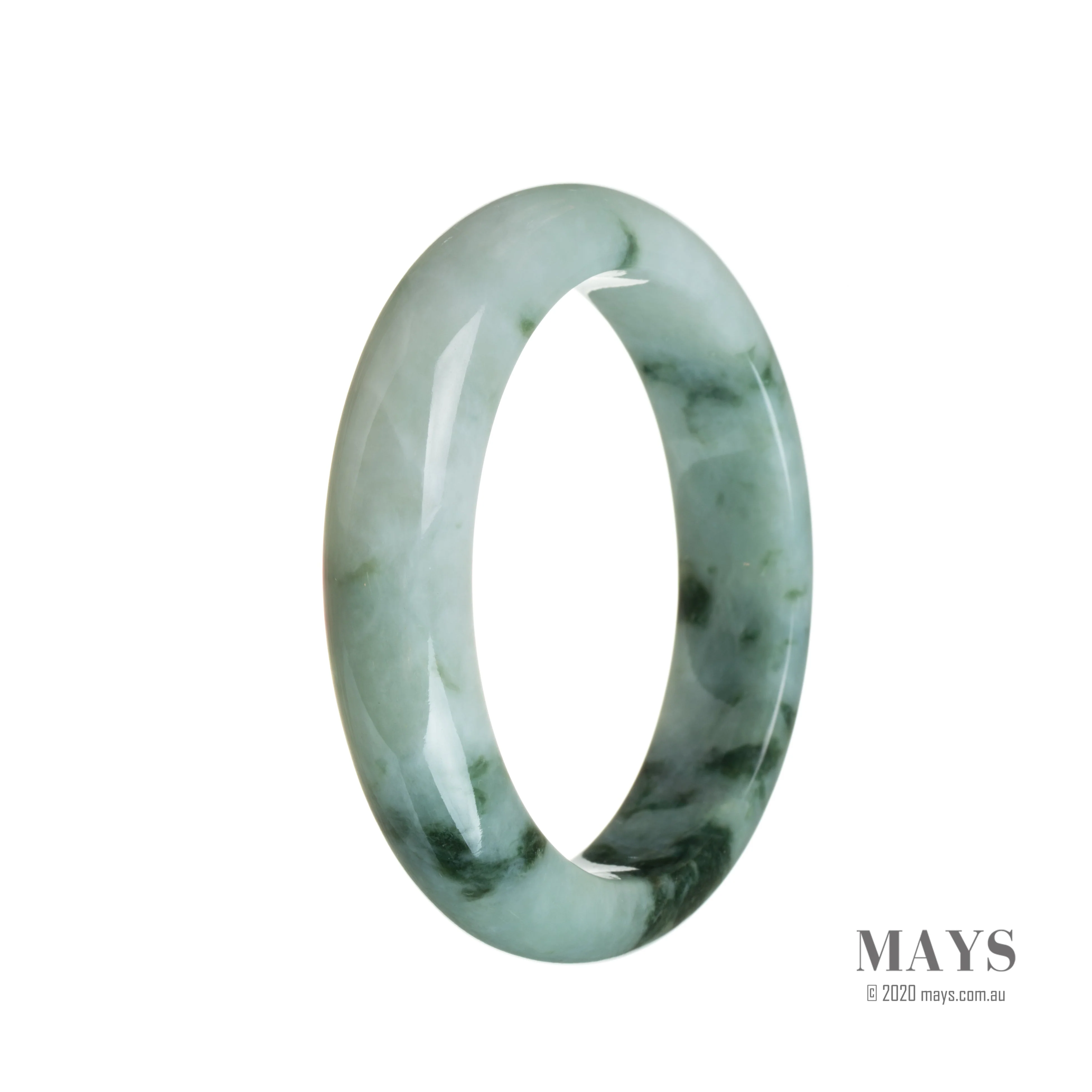 Real Untreated Pale green with pattern Jadeite Bracelet - 55mm Semi Round