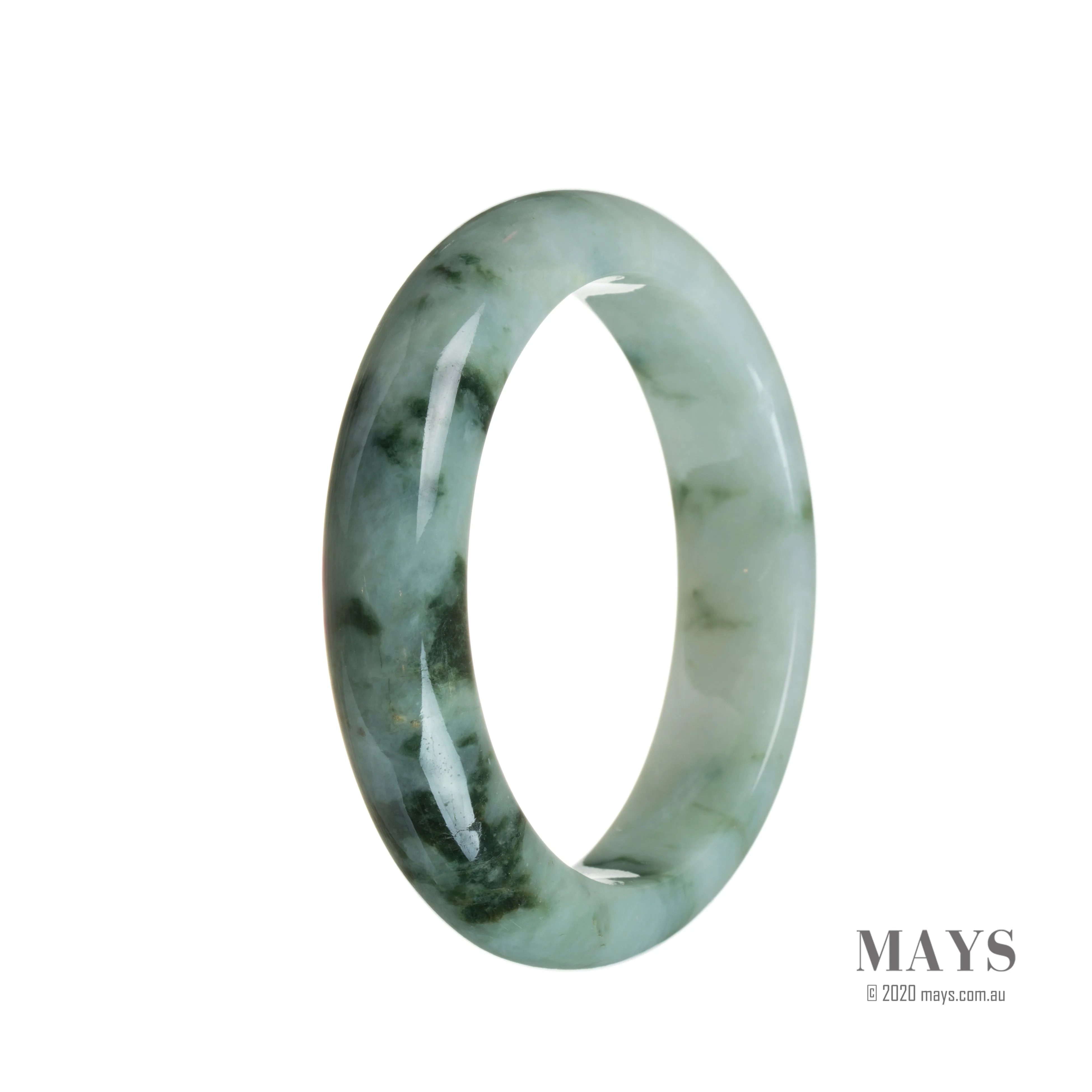Real Untreated Pale green with pattern Jadeite Bracelet - 55mm Semi Round - Image 2