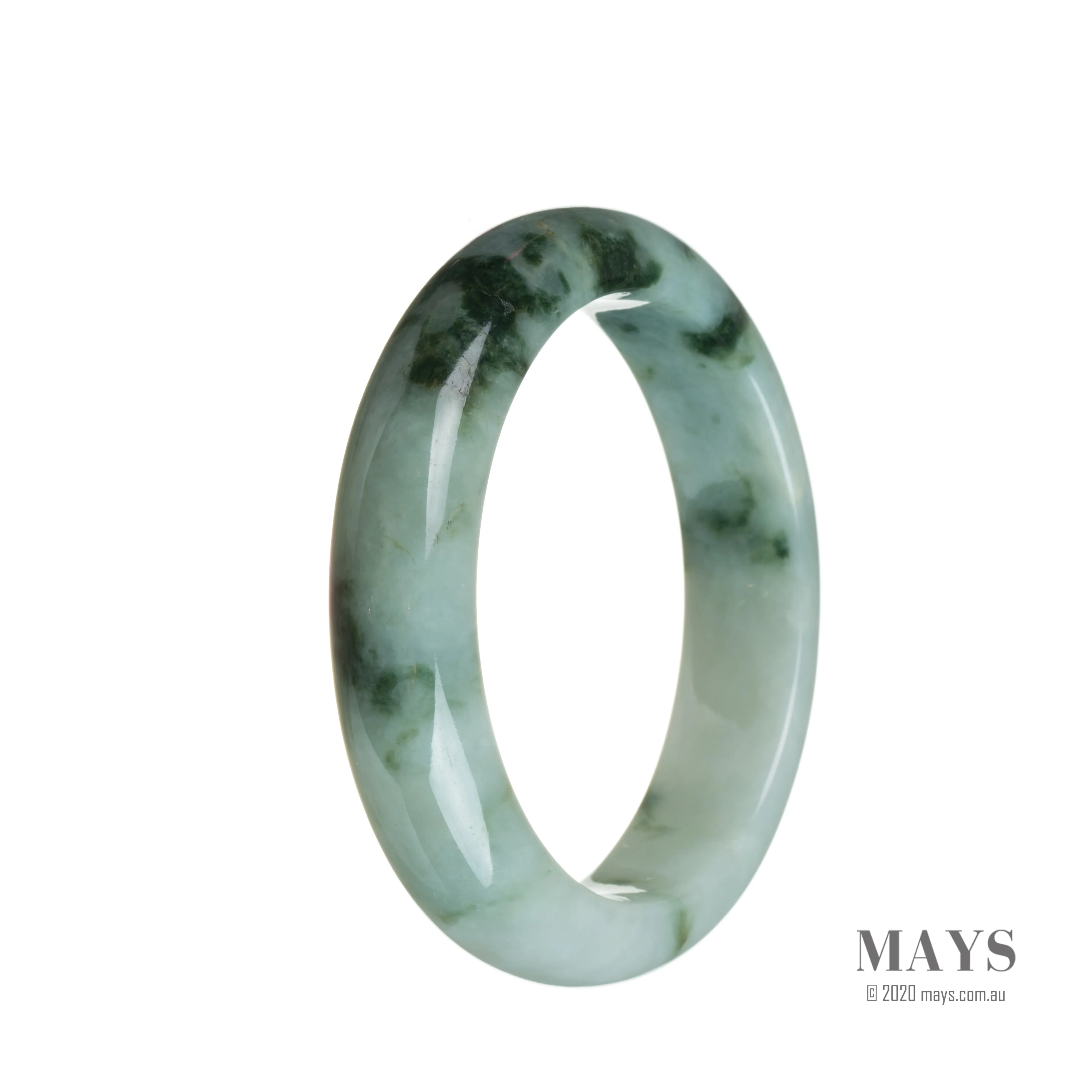 Real Untreated Pale green with pattern Jadeite Bracelet - 55mm Semi Round - Image 3