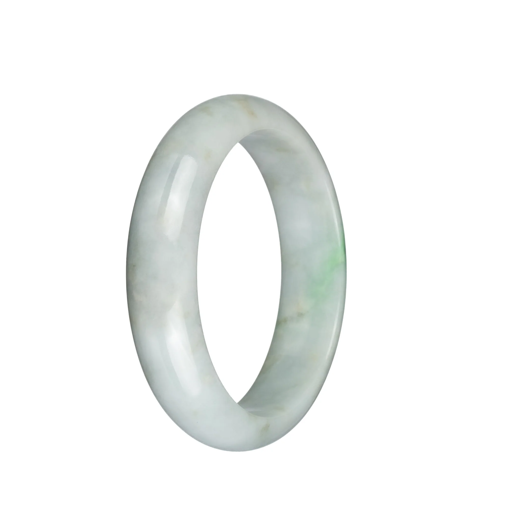 Authentic Grade A Green On White Jade Bangle Bracelet - 59mm Half Moon - Image 2