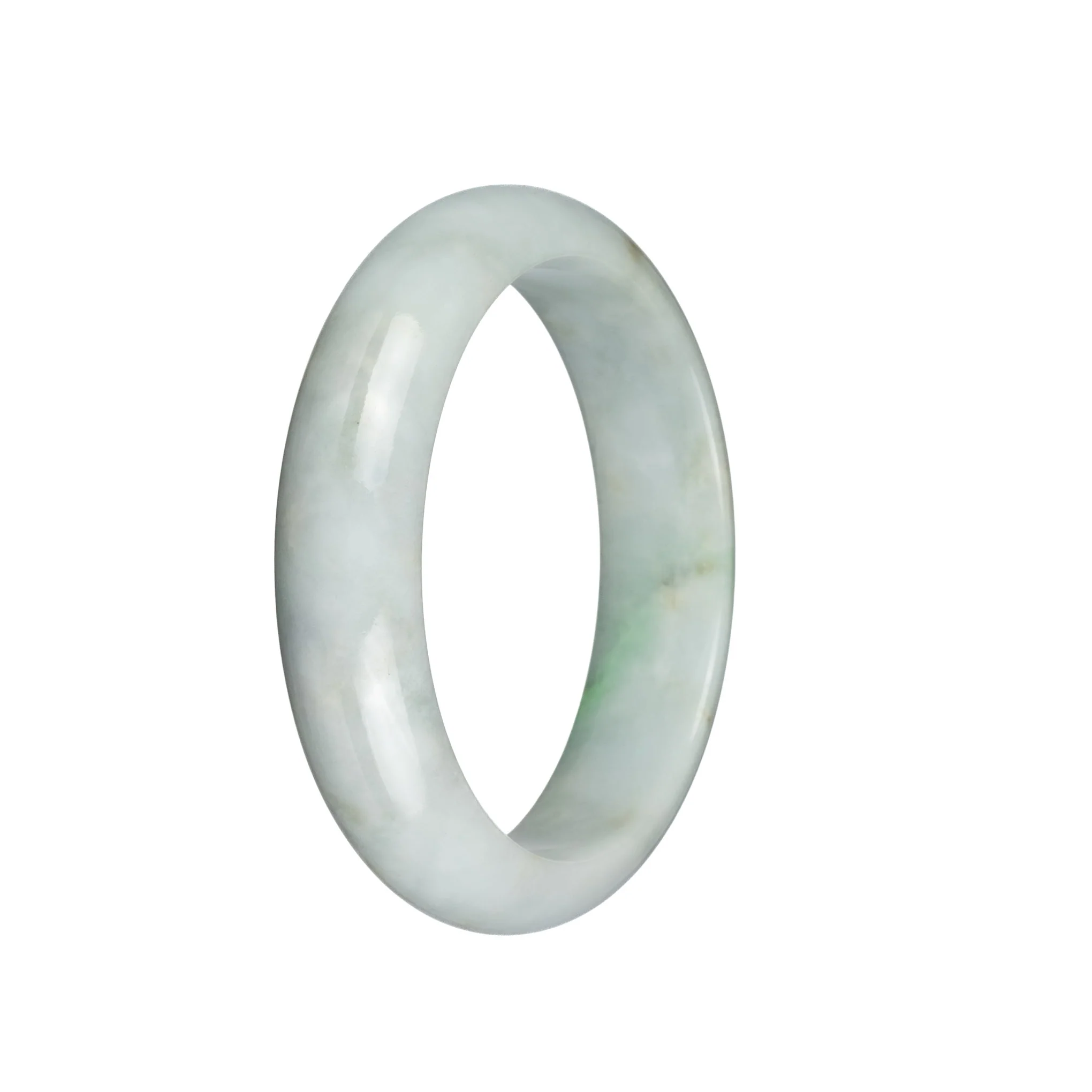 Authentic Grade A Green On White Jade Bangle Bracelet - 59mm Half Moon - Image 3