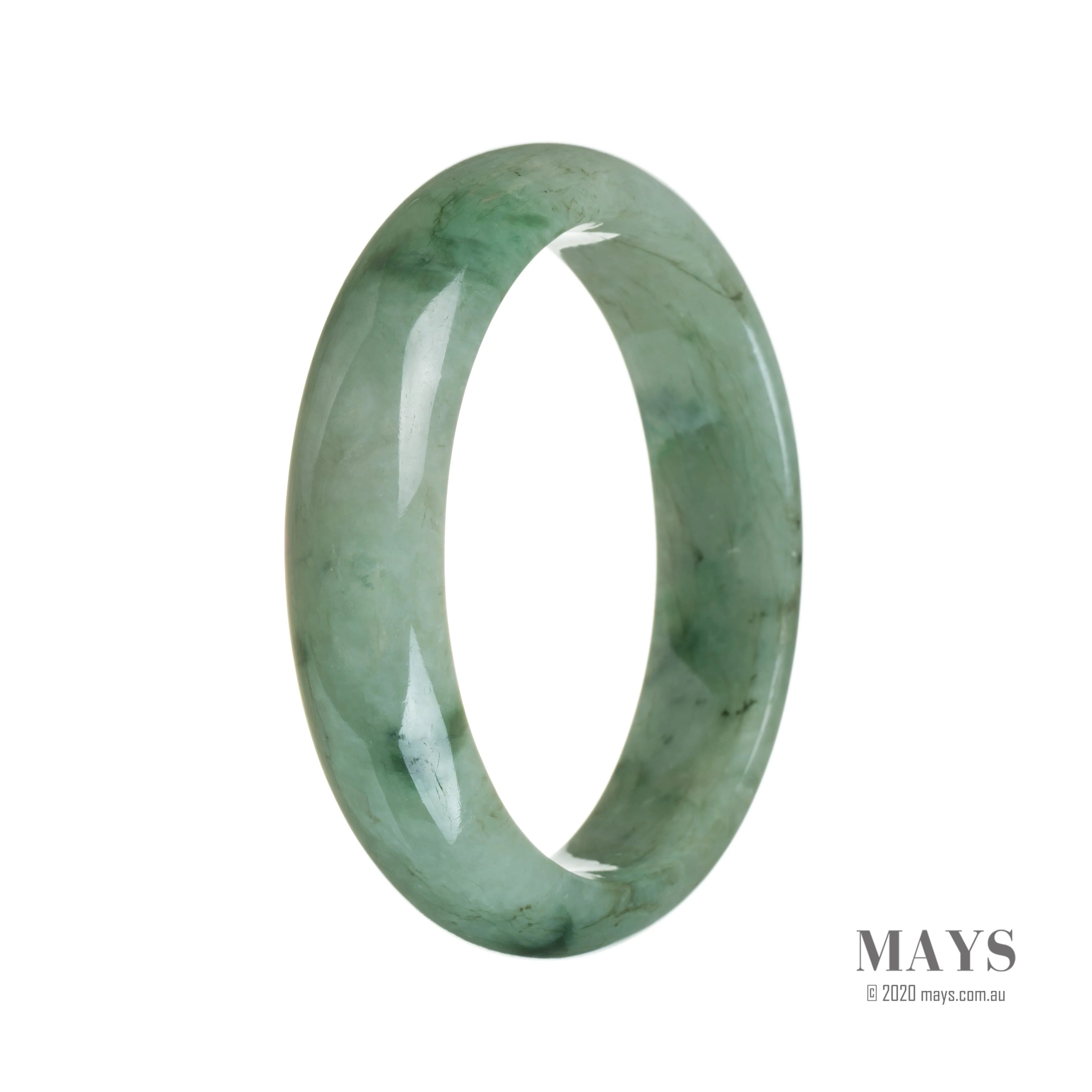 Genuine Grade A Green pattern Jadeite Jade Bracelet - 59mm Half Moon