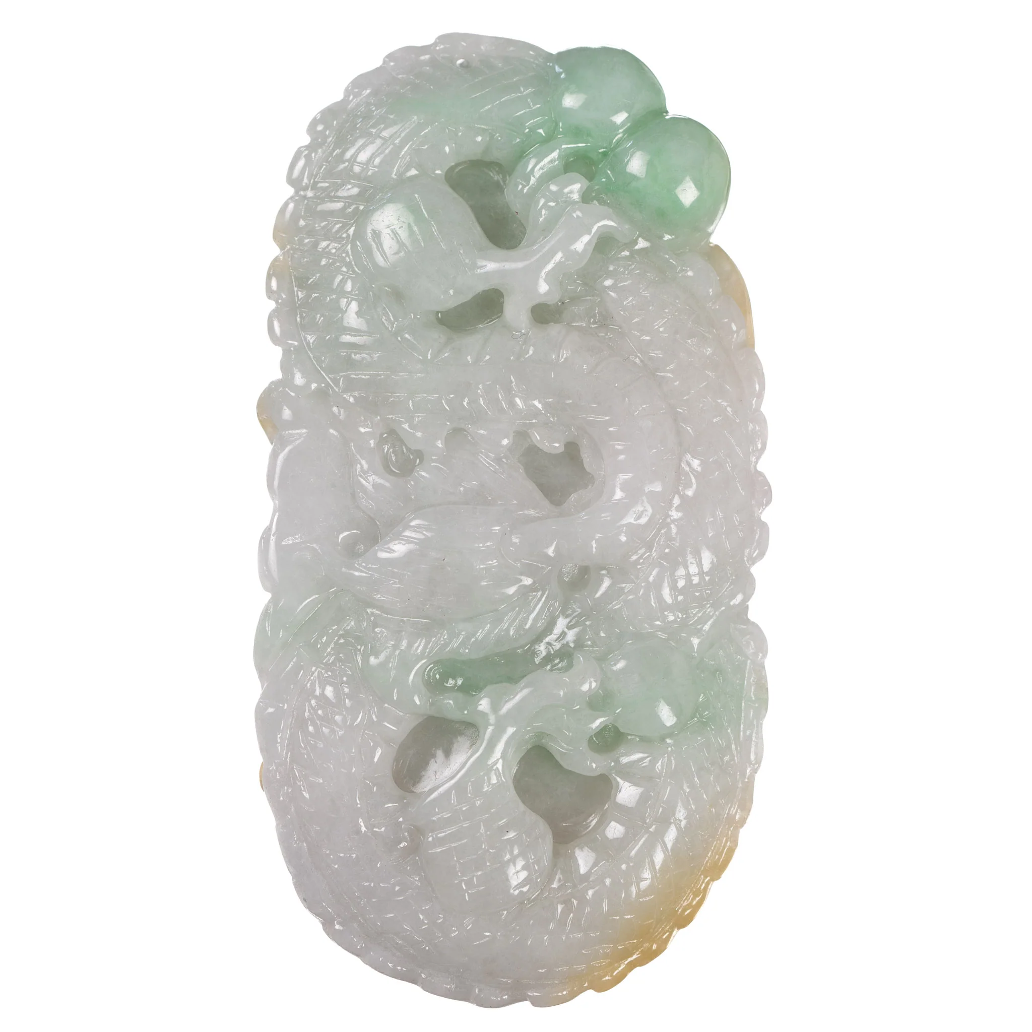 Carved Flying Dragon in Cloud Jade Pendant - Authentic Burmese Jade - Image 2