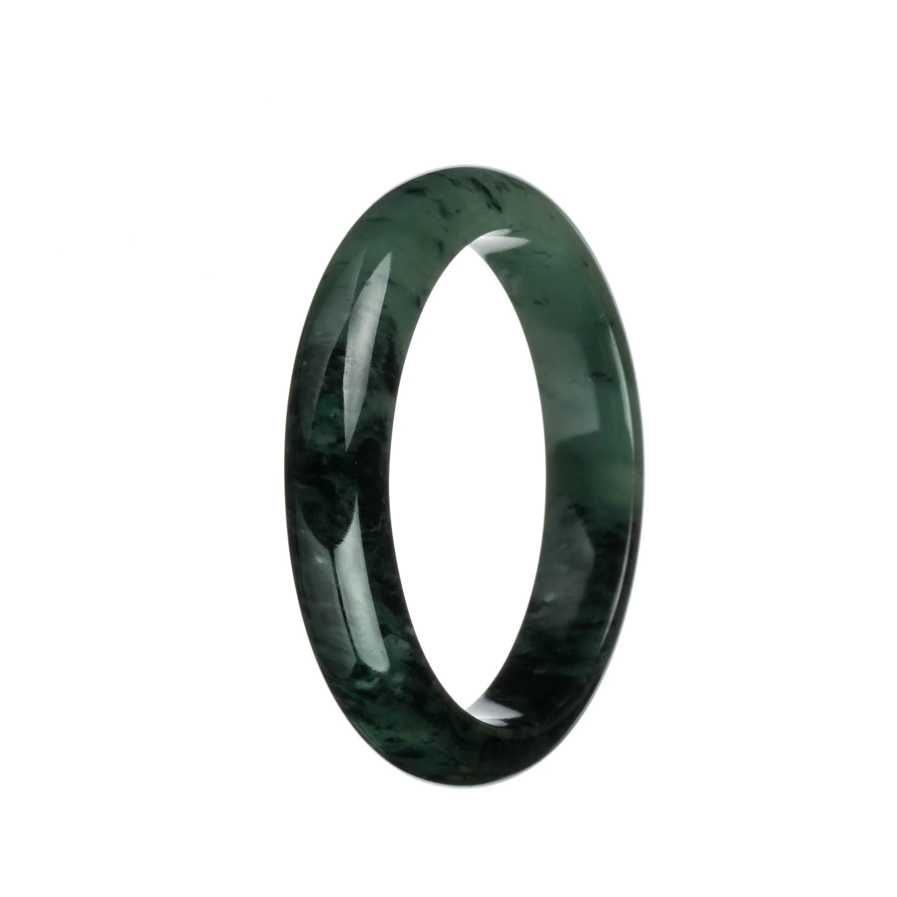 Certified Grade A Green with Black and Dark Green Patterns Burma Jade Bracelet - 62mm Half Moon - Image 2