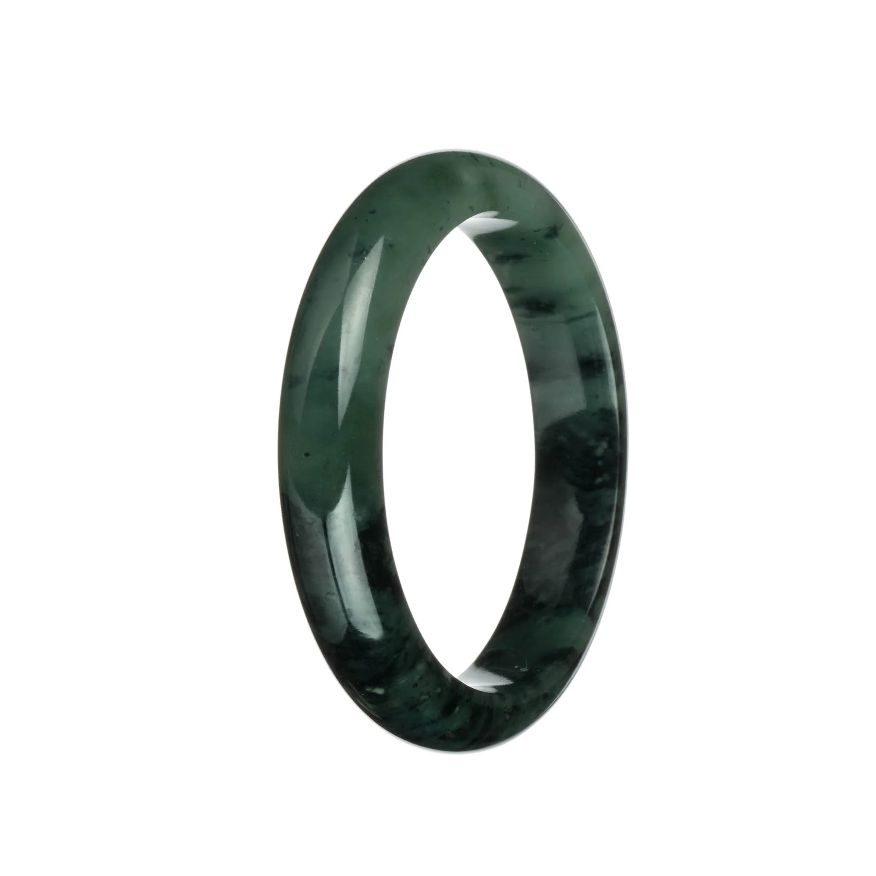 Certified Grade A Green with Black and Dark Green Patterns Burma Jade Bracelet - 62mm Half Moon - Image 3