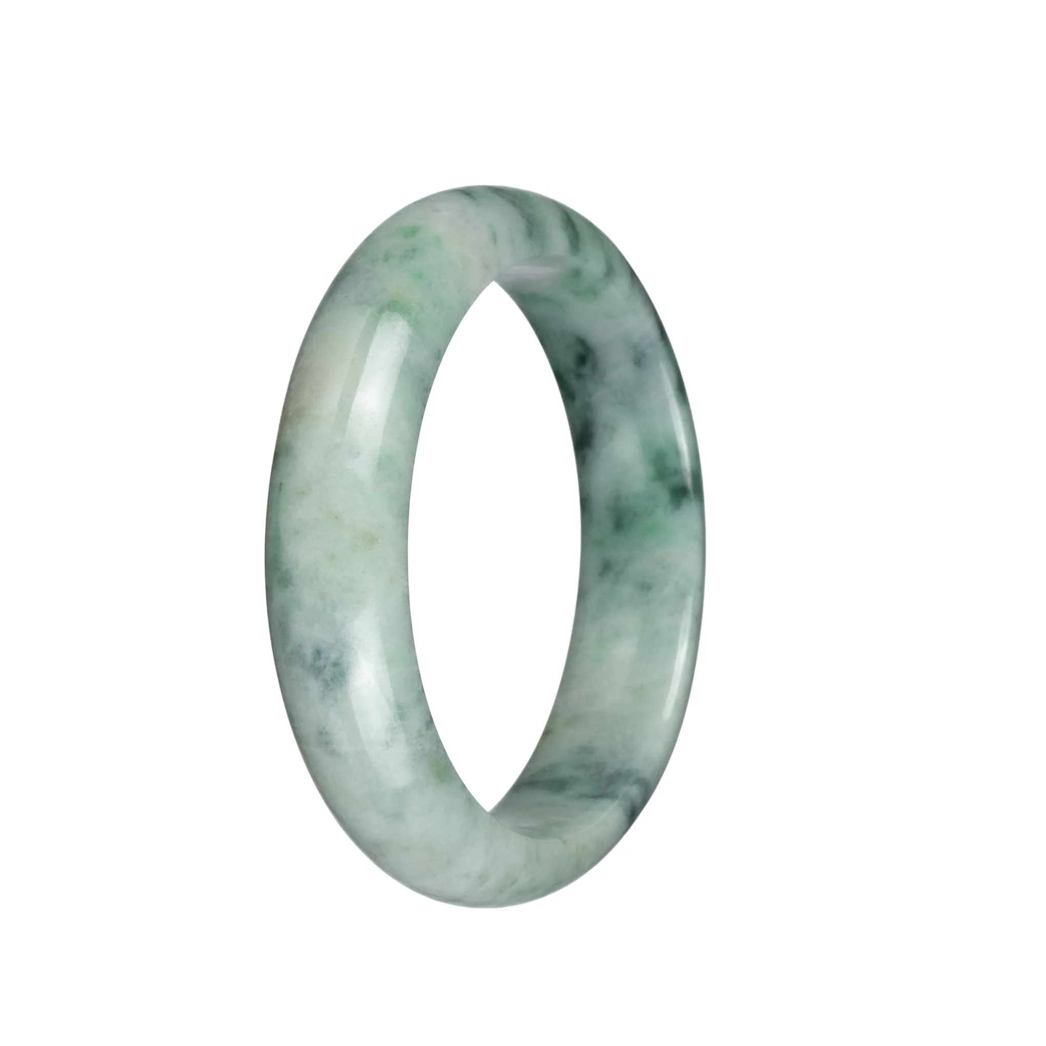 Certified Grade A Green with Dark Green Patterns Burma Jade Bangle Bracelet - 58mm Half Moon - Image 2