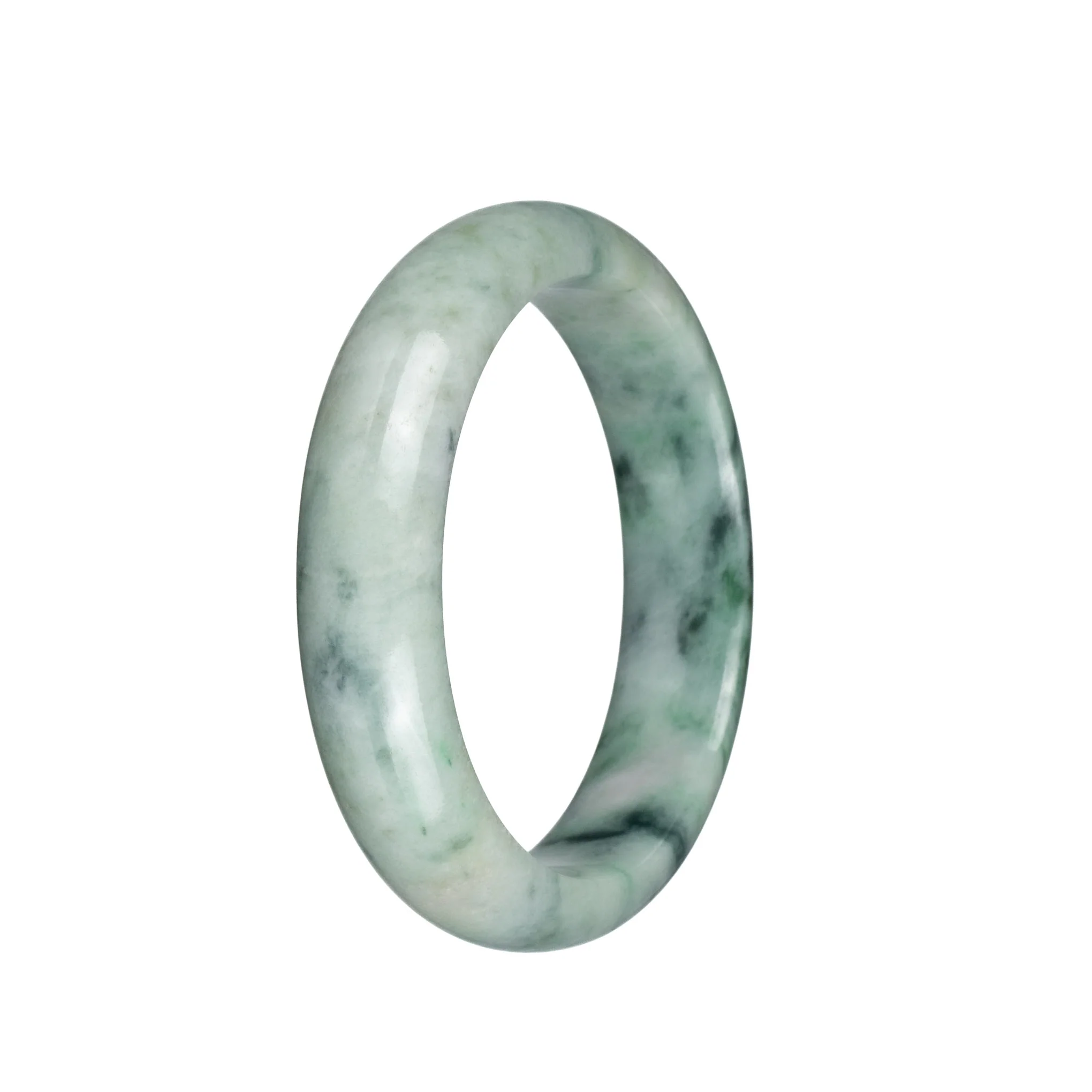 Certified Grade A Green with Dark Green Patterns Burma Jade Bangle Bracelet - 58mm Half Moon - Image 3