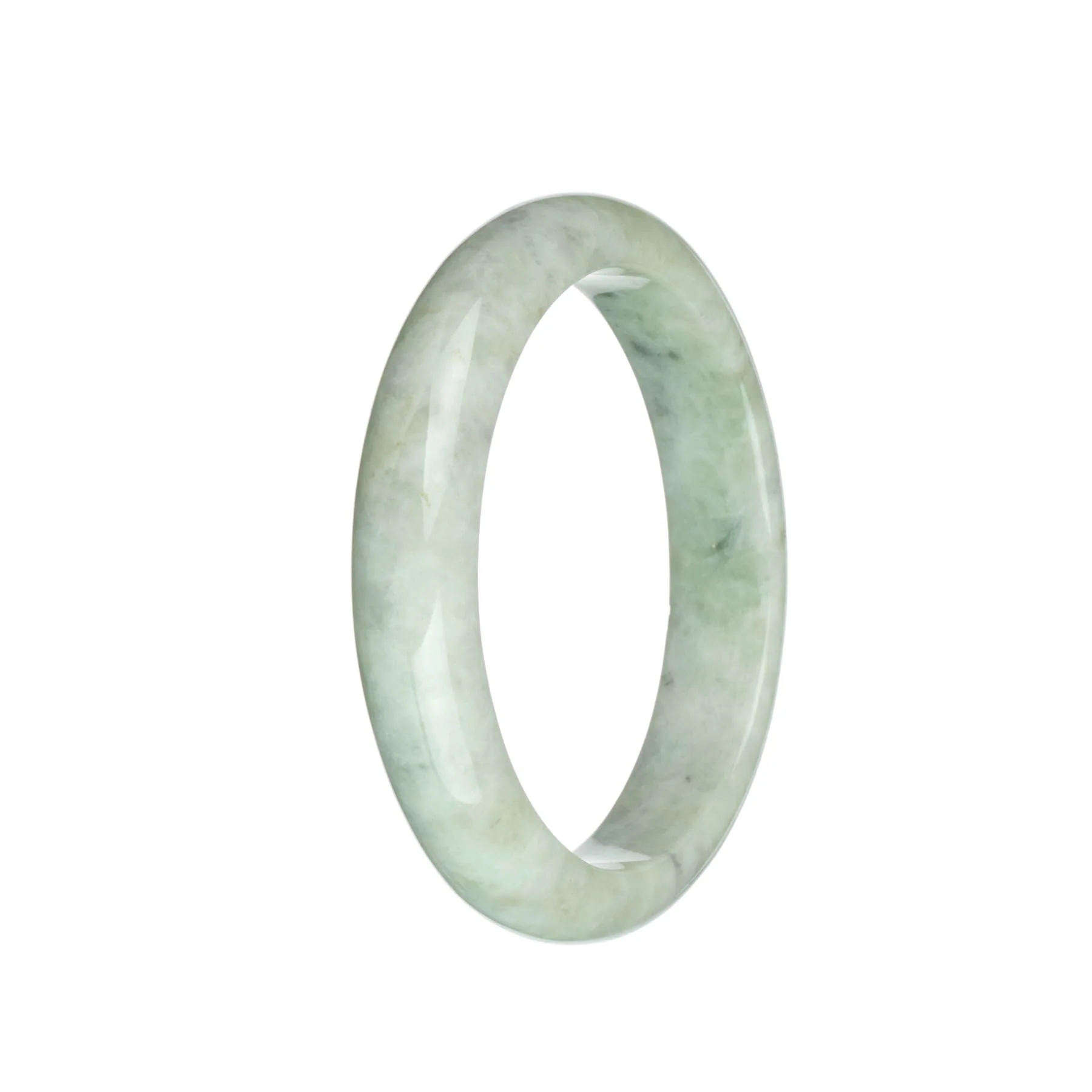 Certified Grade A Light Green and Light Grey with Grey Spots Jade Bangle Bracelet - 63mm Half Moon - Image 2