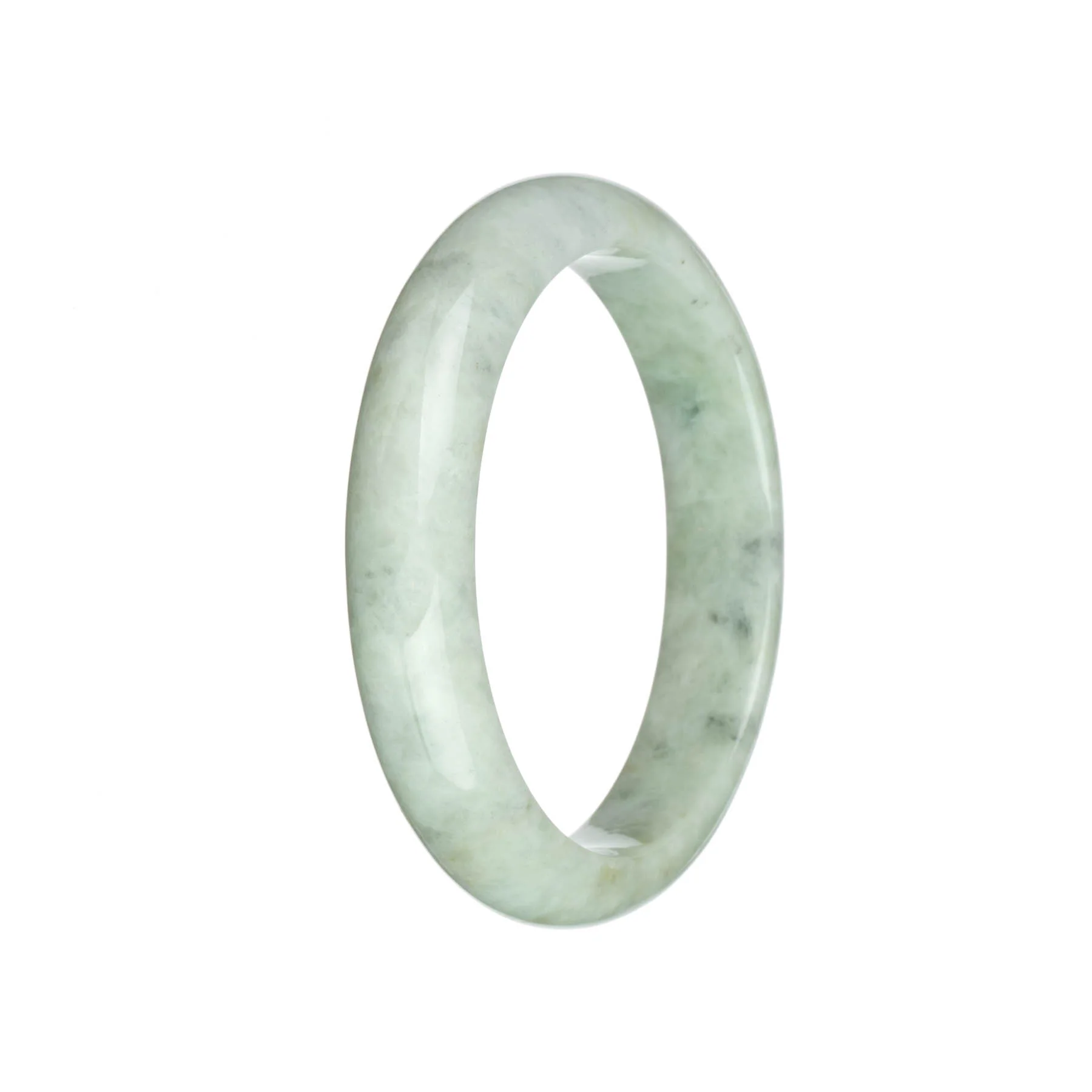 Certified Grade A Light Green and Light Grey with Grey Spots Jade Bangle Bracelet - 63mm Half Moon - Image 3