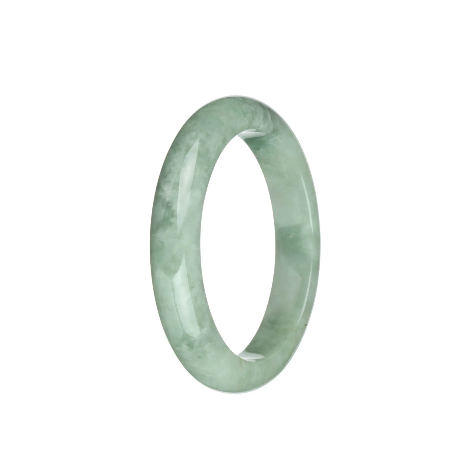 Certified Grade A Light Green Burma Jade Bangle Bracelet - 56mm Semi Round - Image 2