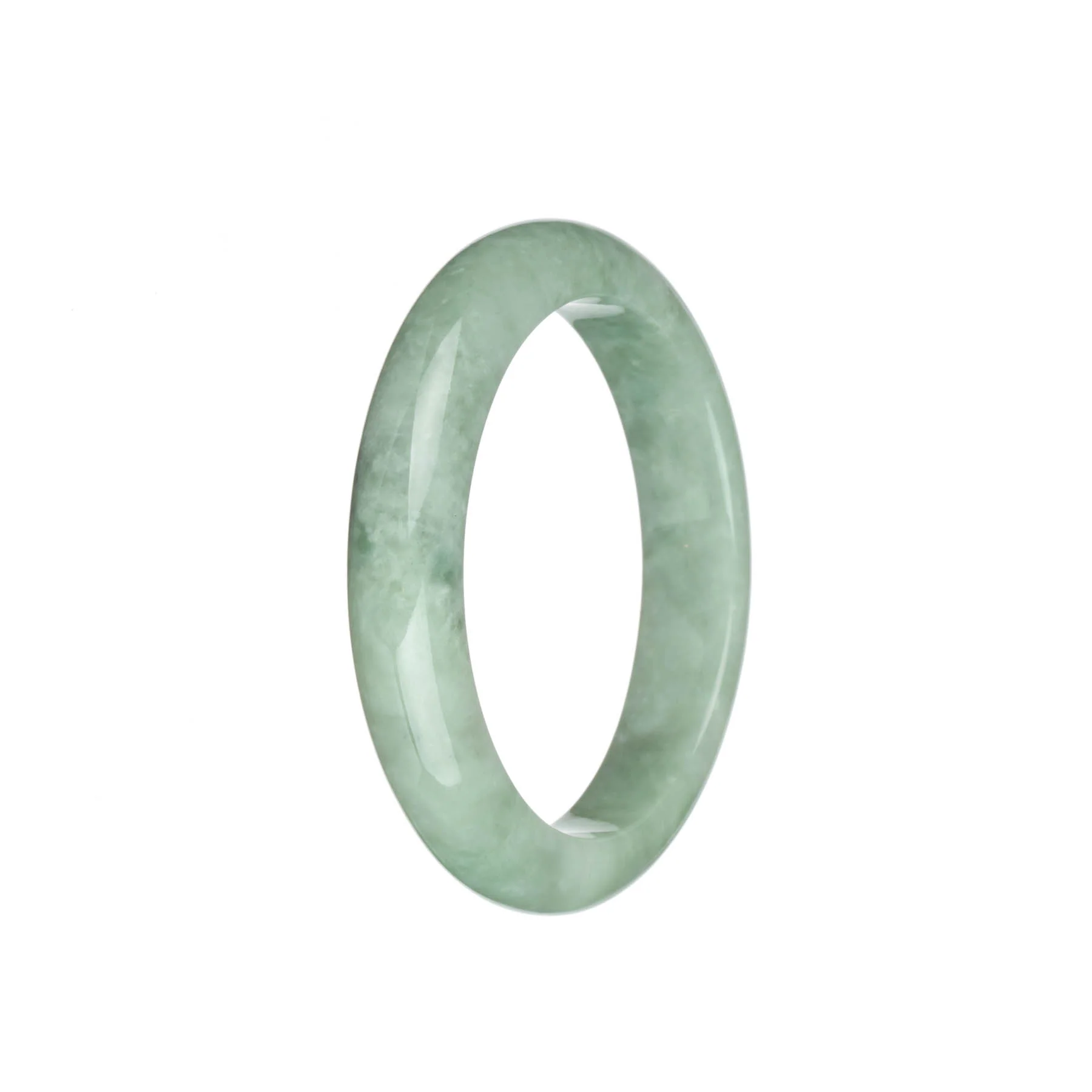 Certified Grade A Light Green Burma Jade Bangle Bracelet - 56mm Semi Round - Image 3