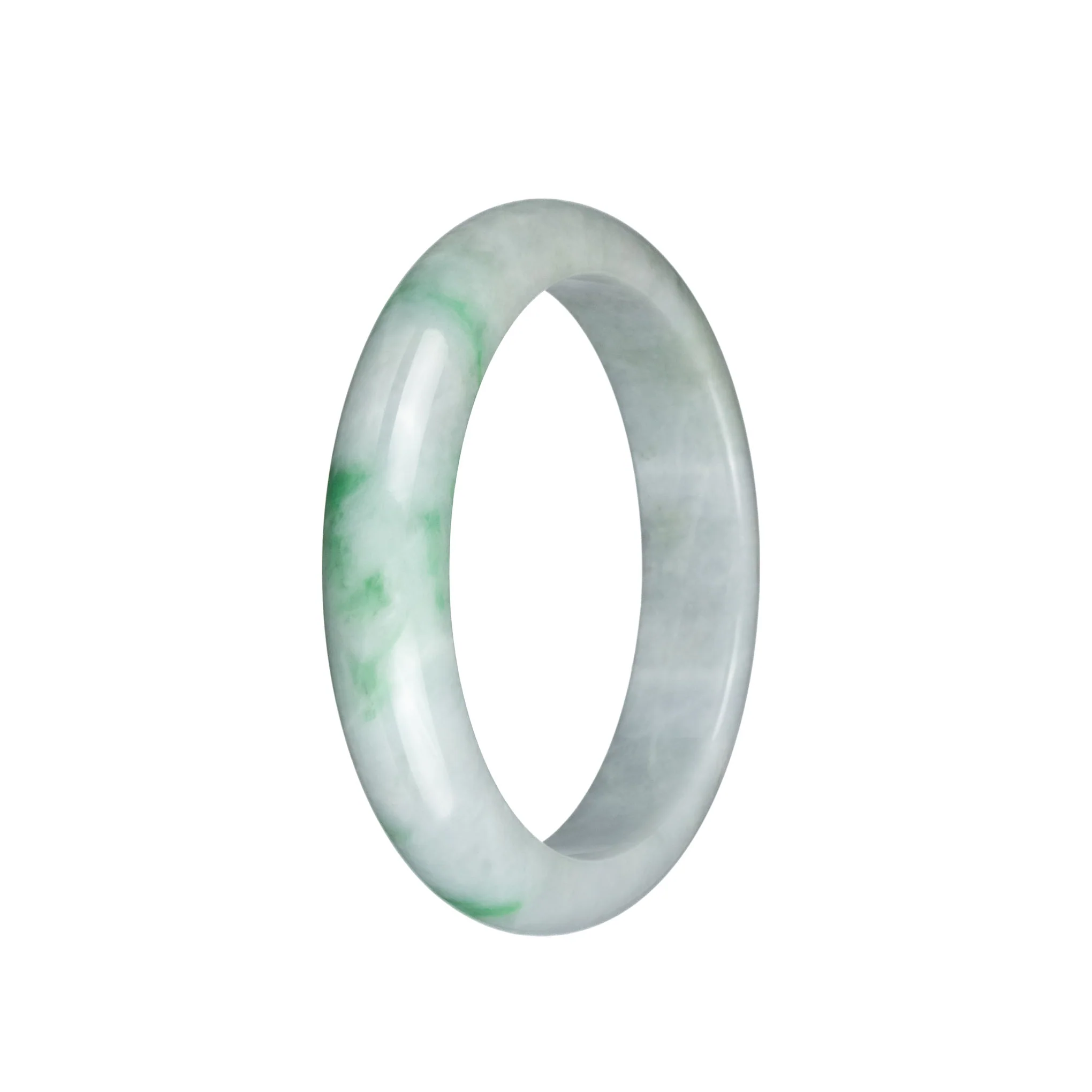 Certified Grade A Light Grey with Apple Green Pattern Jadeite Bangle Bracelet - 58mm Half Moon - Image 2