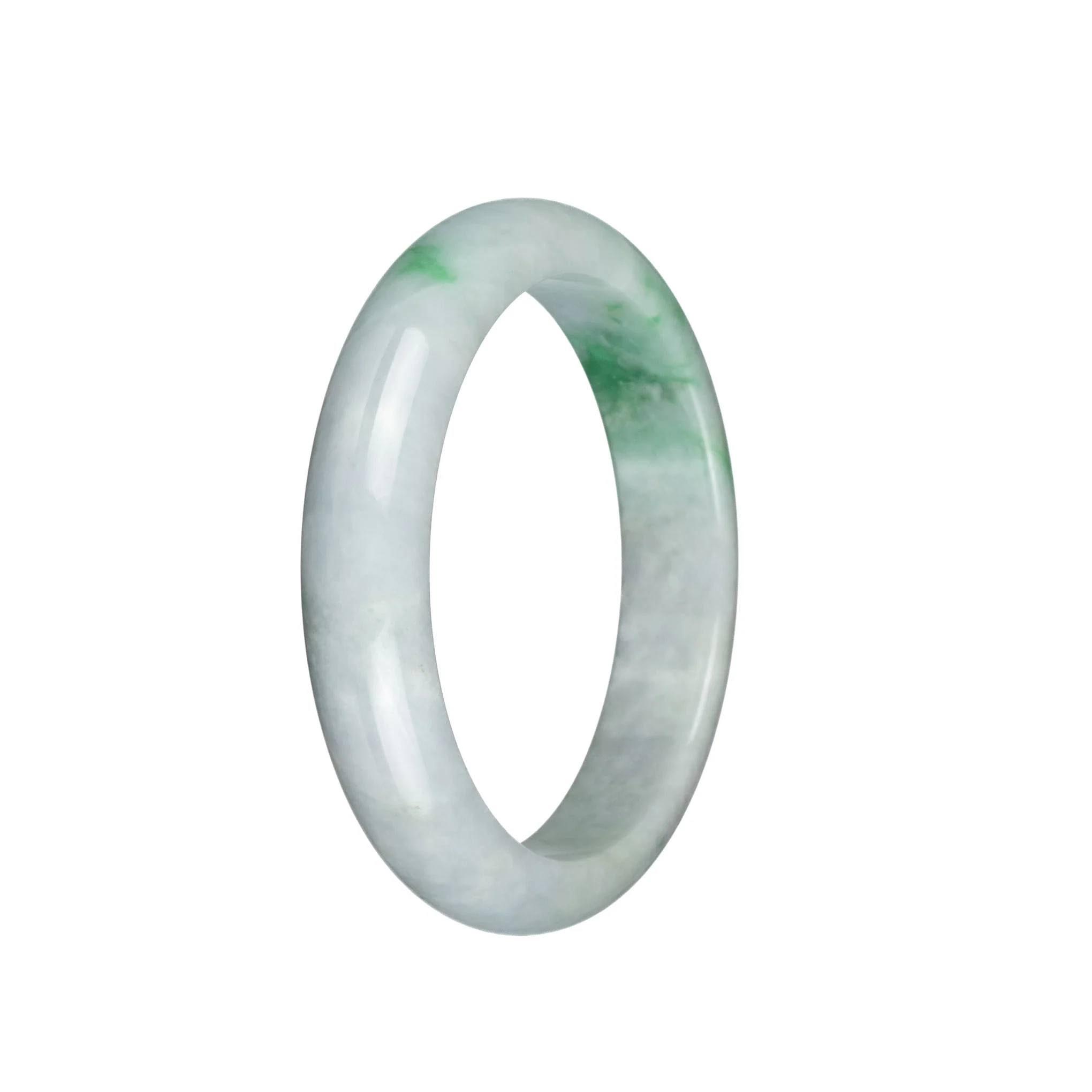 Certified Grade A Light Grey with Apple Green Pattern Jadeite Bangle Bracelet - 58mm Half Moon - Image 3