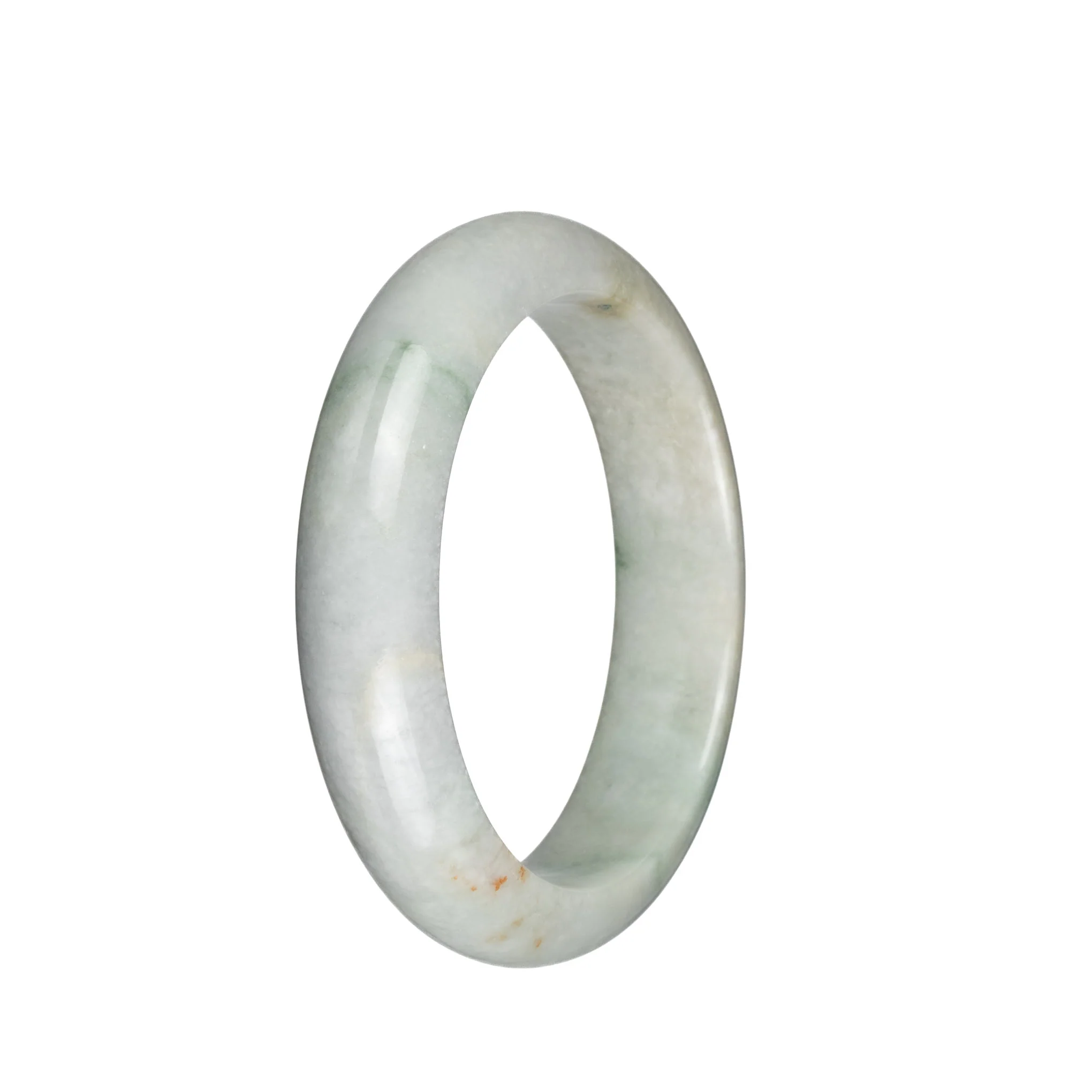 Certified Grade A Light Grey with Green Patterns Burma Jade Bangle - 57mm Half Moon - Image 2